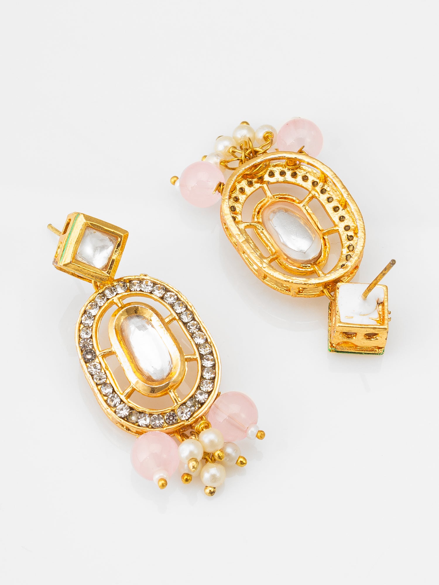 Pink Beaded Kundan Choker Necklace Set with Earrings – View 3 | Aadita Jewelry