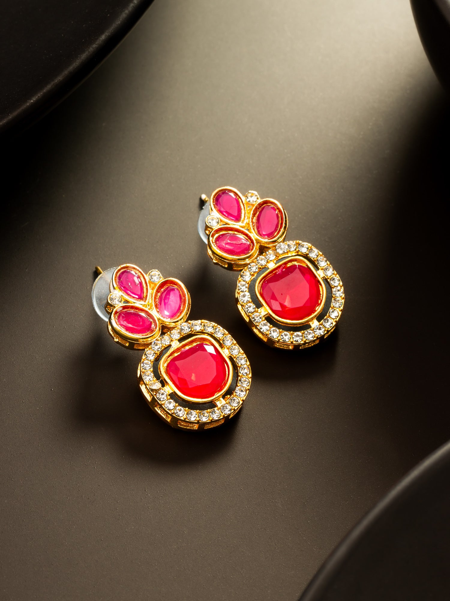 Pink Kundan Gold Plated Traditional Earrings – View 5 | Aadita Jewelry