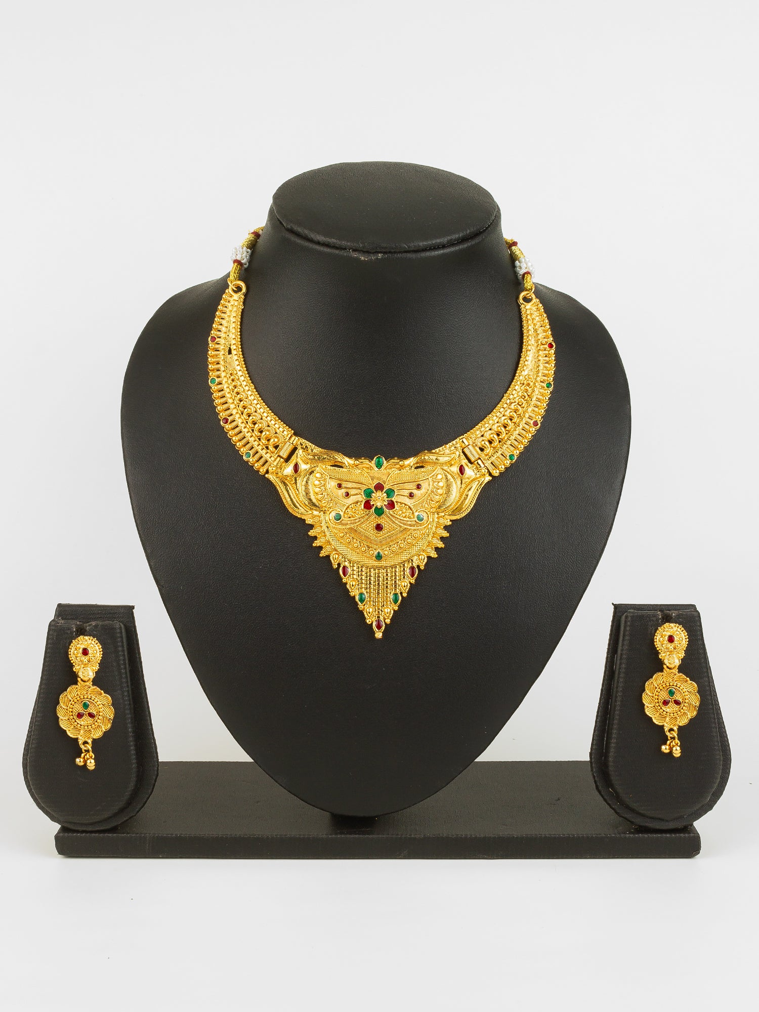 Gold-Plated Temple Necklace Set for Women | Bridal Peacock Jewellery | Traditional Design – View 5 | Aadita Jewelry