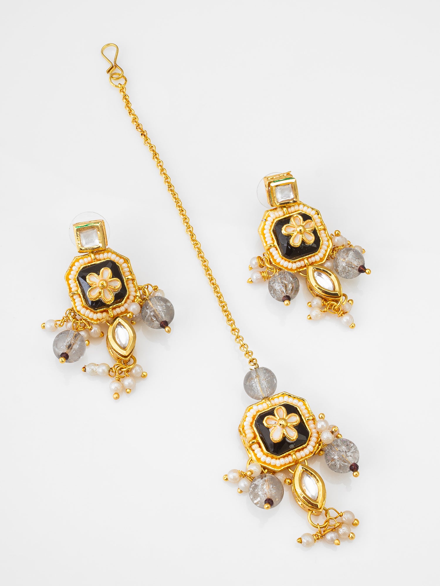 Kundan Necklace Set with Meenakari Earrings and Maang Tikka – View 2 | Aadita Jewelry