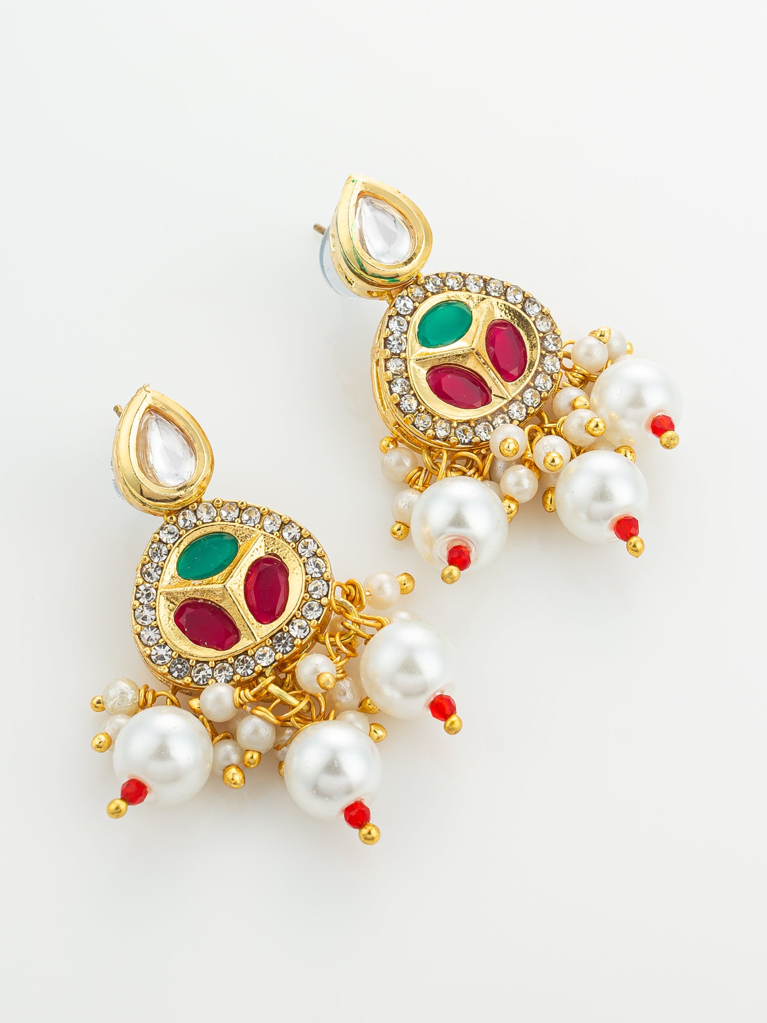 Gold Plated Red and Green Kundan Pearl Choker Set – View 2 | Aadita Jewelry