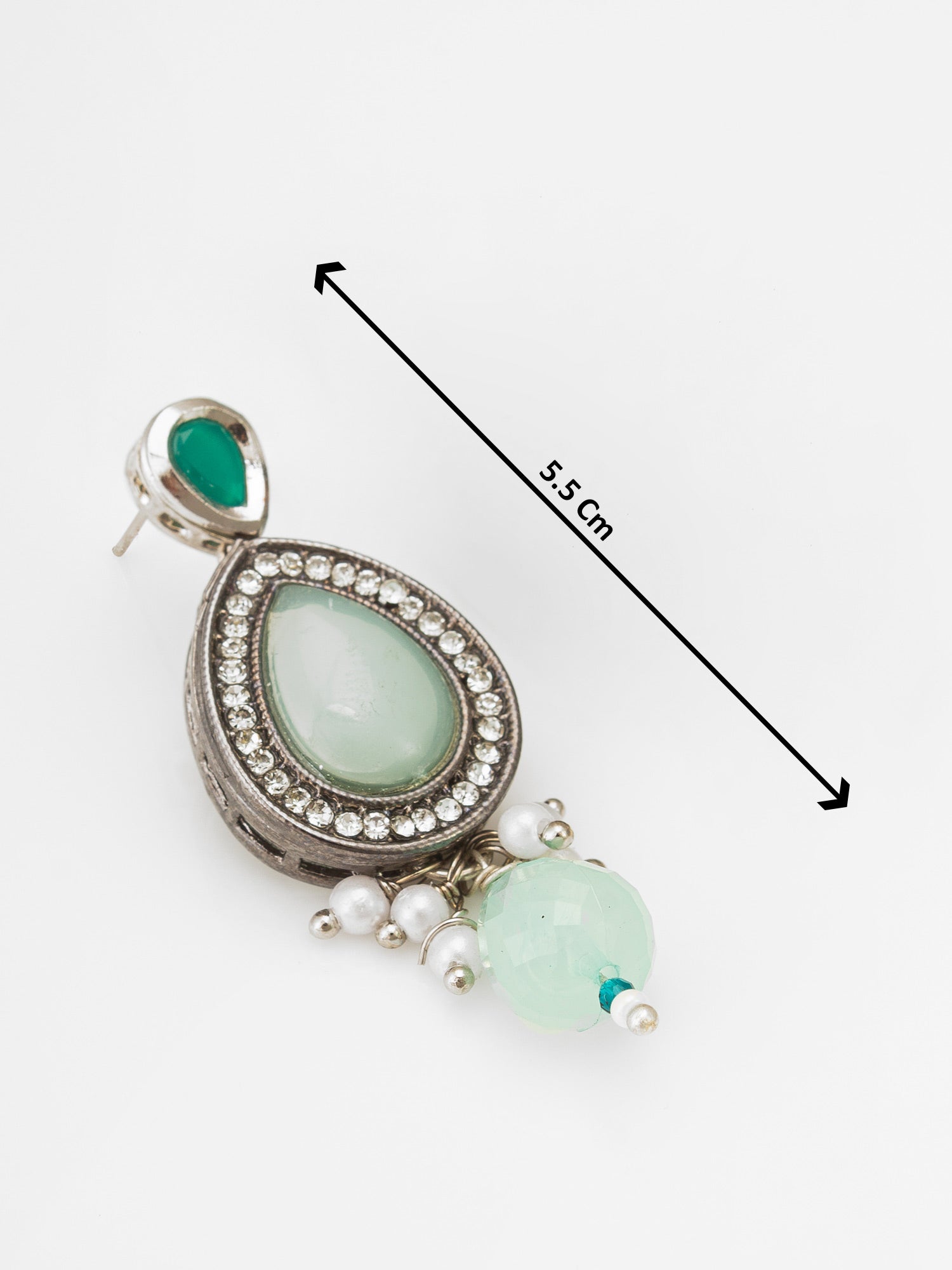 Silver Finished Mint Green Stone and Pearl Drop Earrings – View 3 | Aadita Jewelry