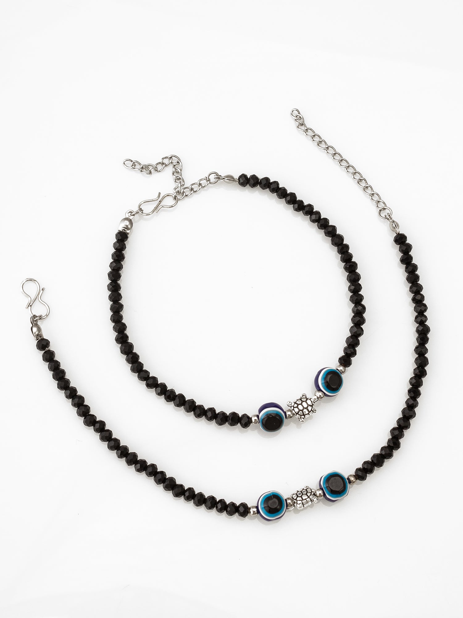 Black Crystal Bead Evil Eye and Turtle Charm Anklet – View 2 | Aadita Jewelry