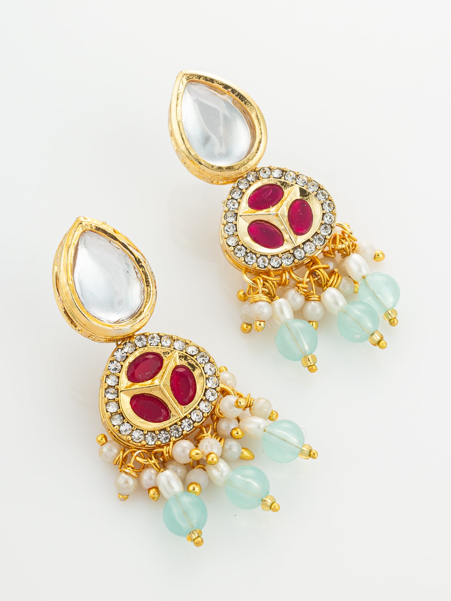 Mint Green and Pearl Multi-Strand Kundan Necklace Set – View 2 | Aadita Jewelry