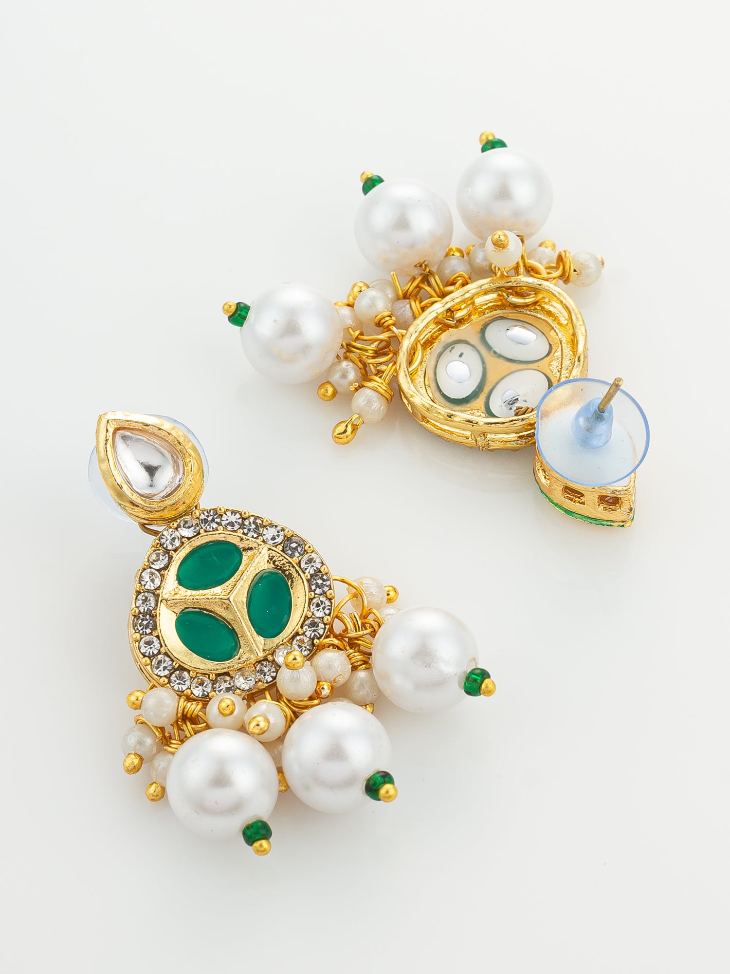 Green Bead Stranded Kundan Gold Plated Choker Necklace Set – View 3 | Aadita Jewelry
