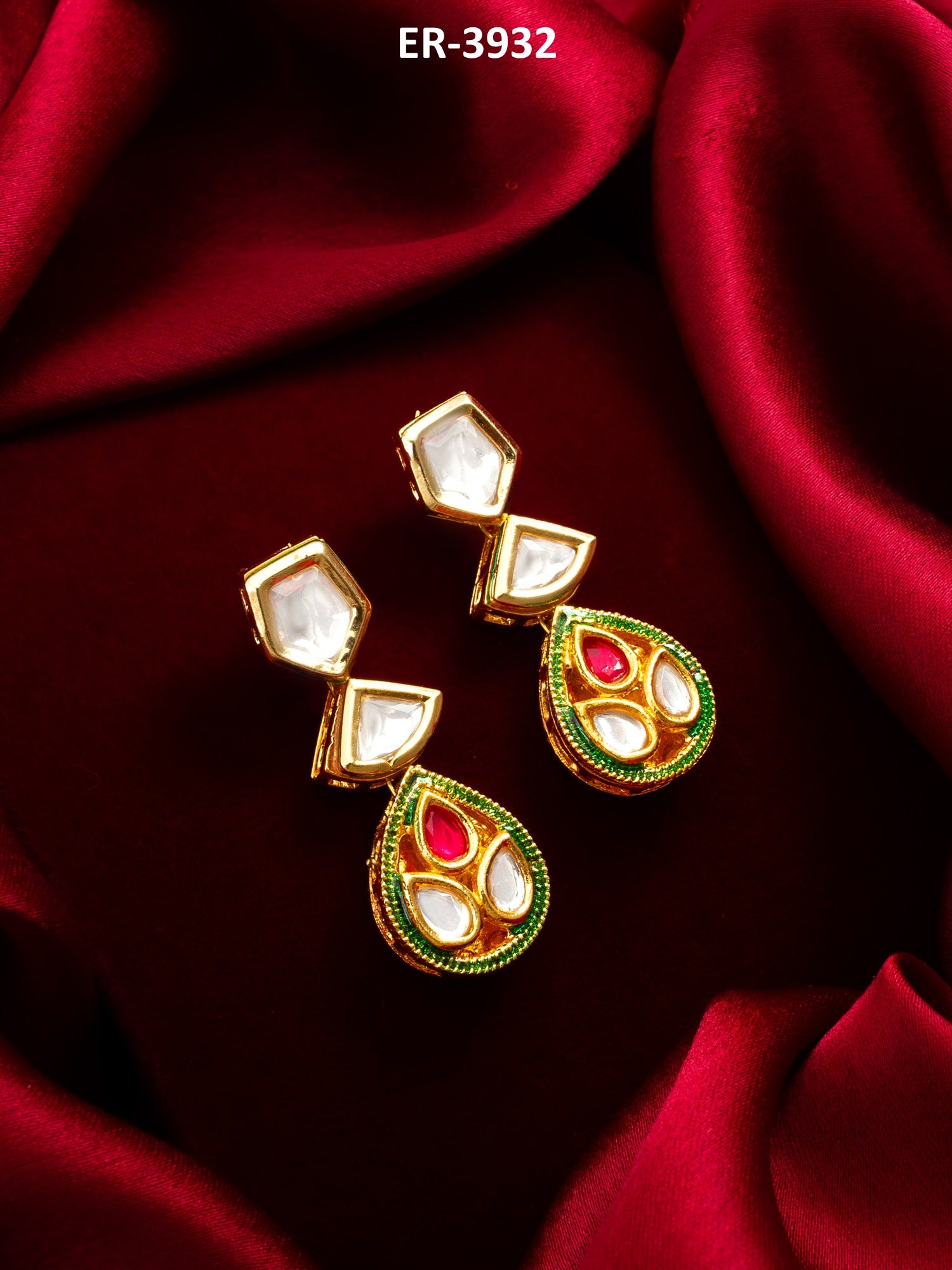 Gold Plated Kundan Drop Earrings – View 5 | Aadita Jewelry