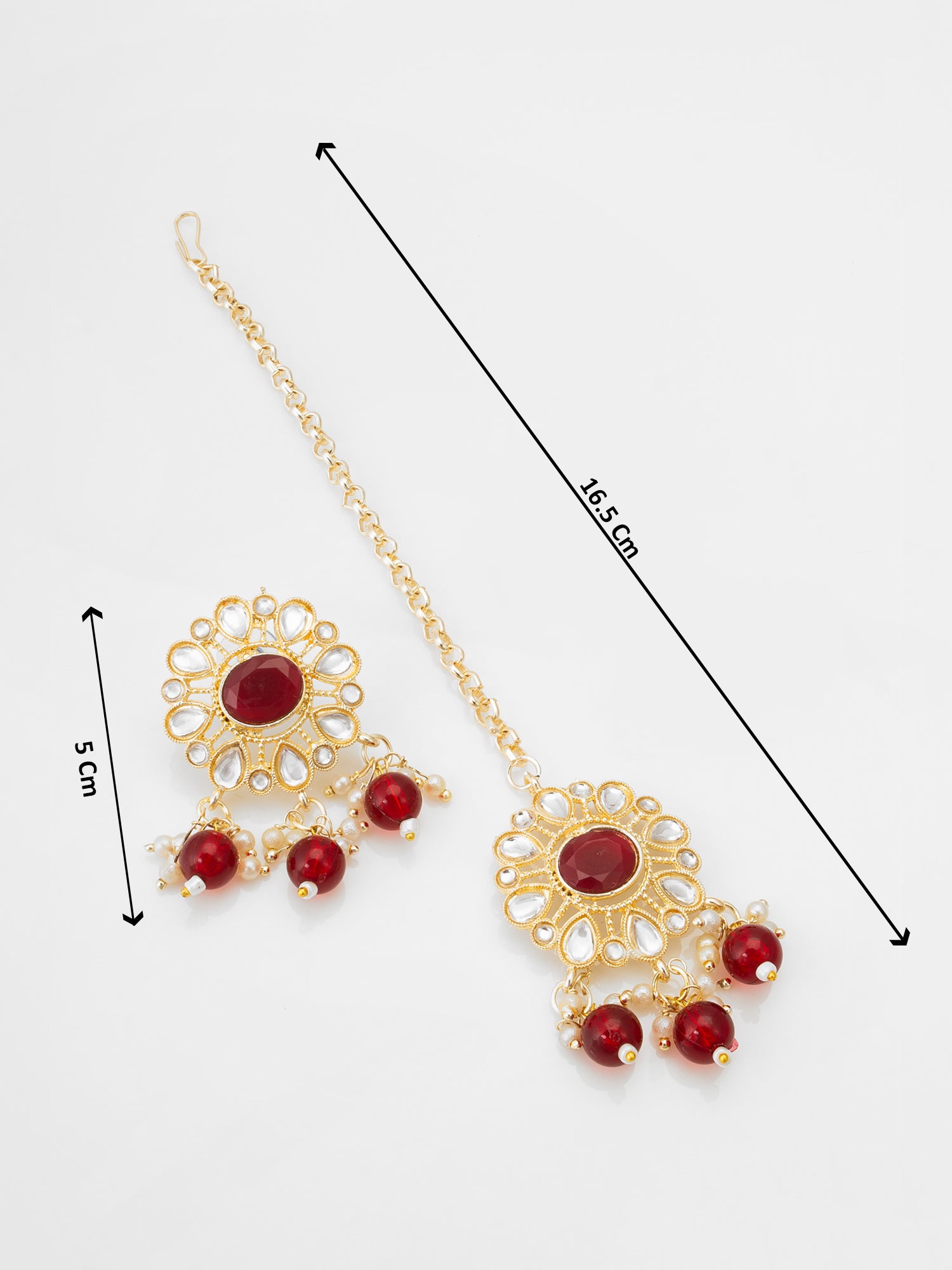 Red Kundan Choker Necklace Set with Beaded Drops Earrings – View 5 | Aadita Jewelry