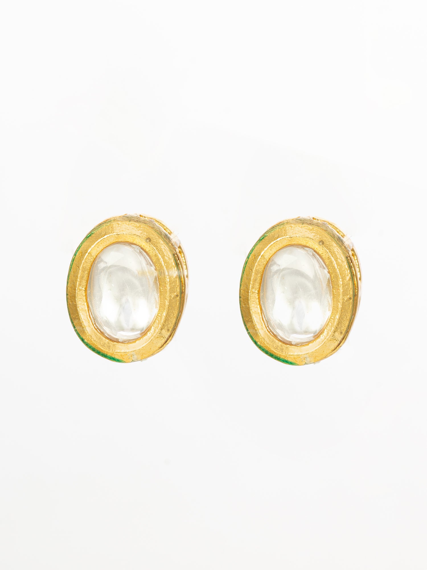 Traditional Gold-Plated Kundan Stud Earrings Round Minimal Design | Aadita Jewelry
