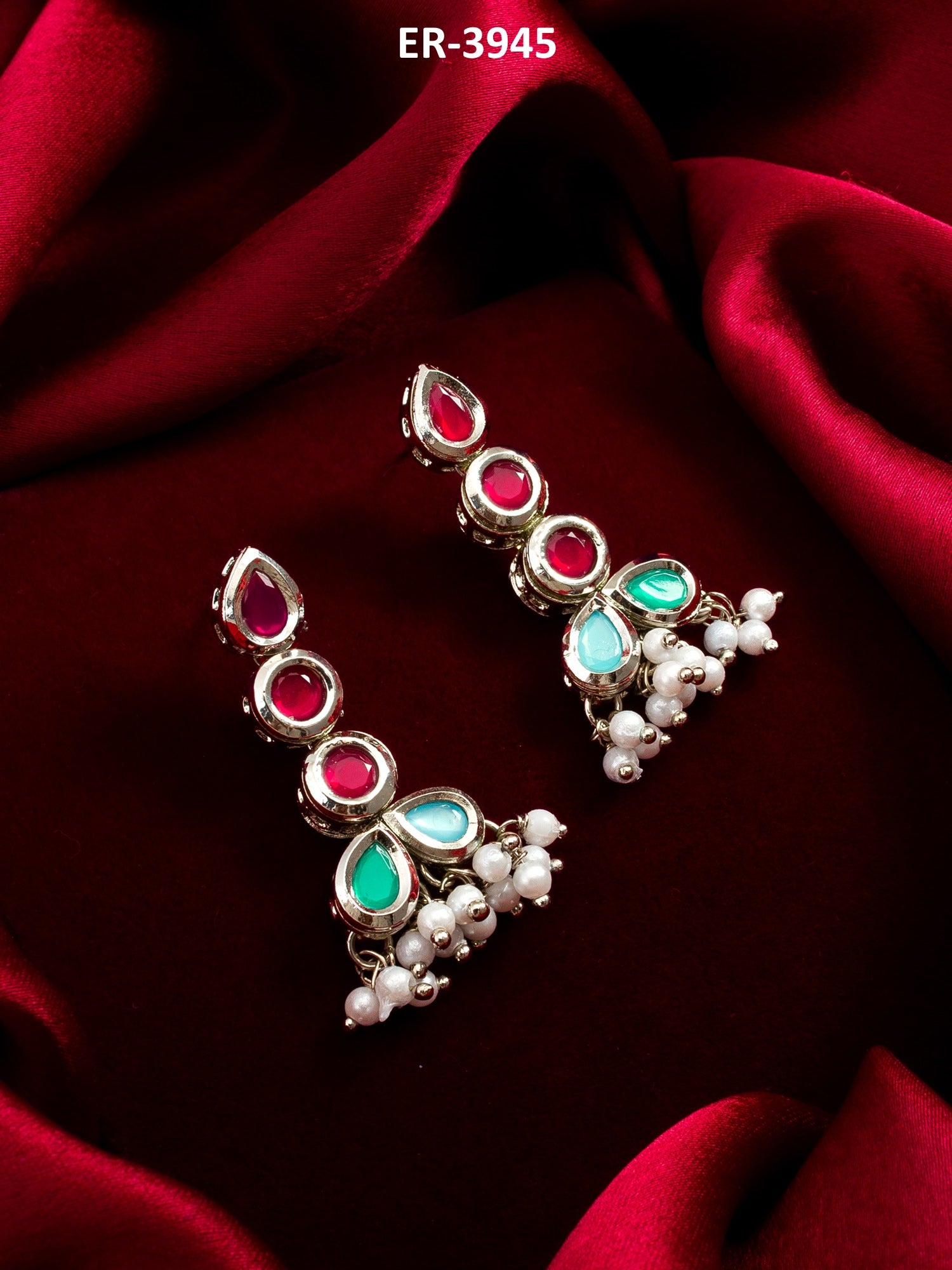 Silver Plated Multi Linear Earrings – View 5 | Aadita Jewelry