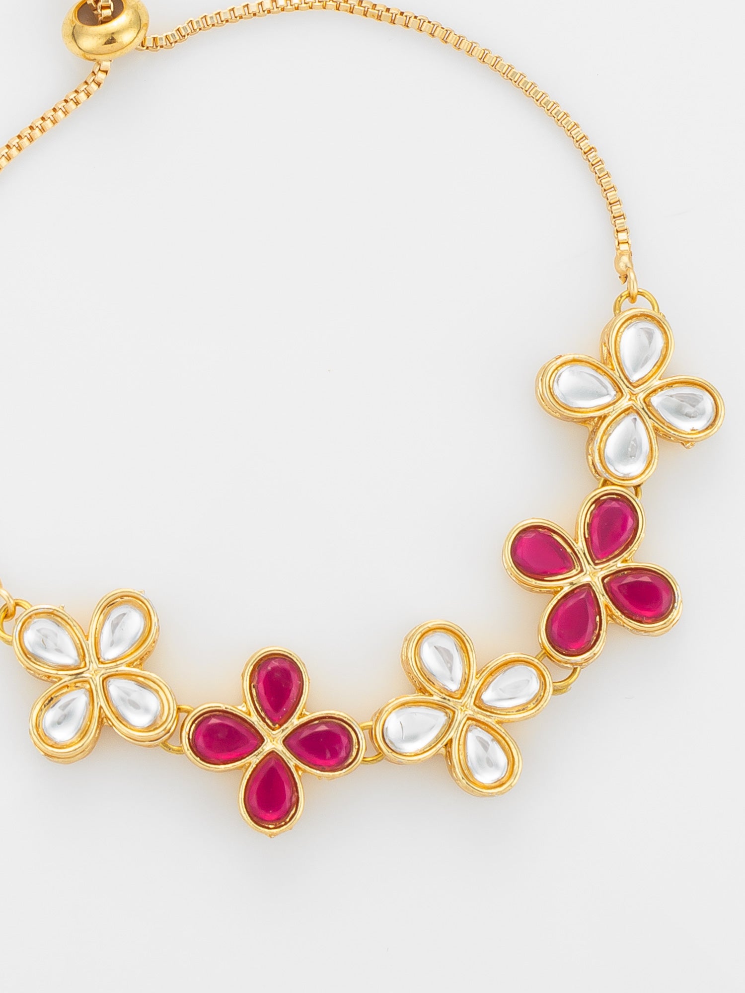 Ruby and Kundan Floral Adjustable Bracelet – View 3 | Aadita Jewelry