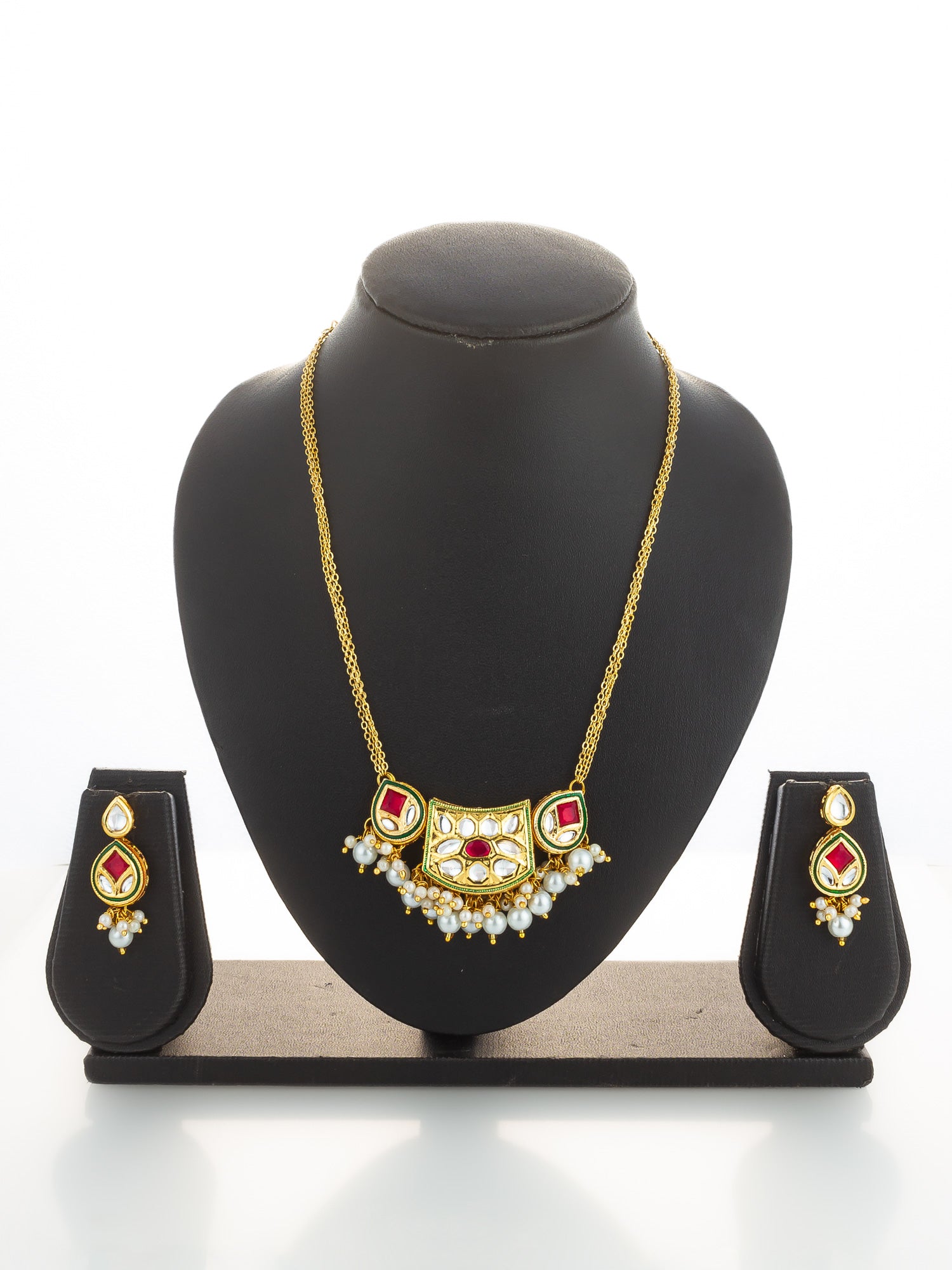 Ruby Red Crescent Kundan Necklace Set – View 5 | Aadita Jewelry