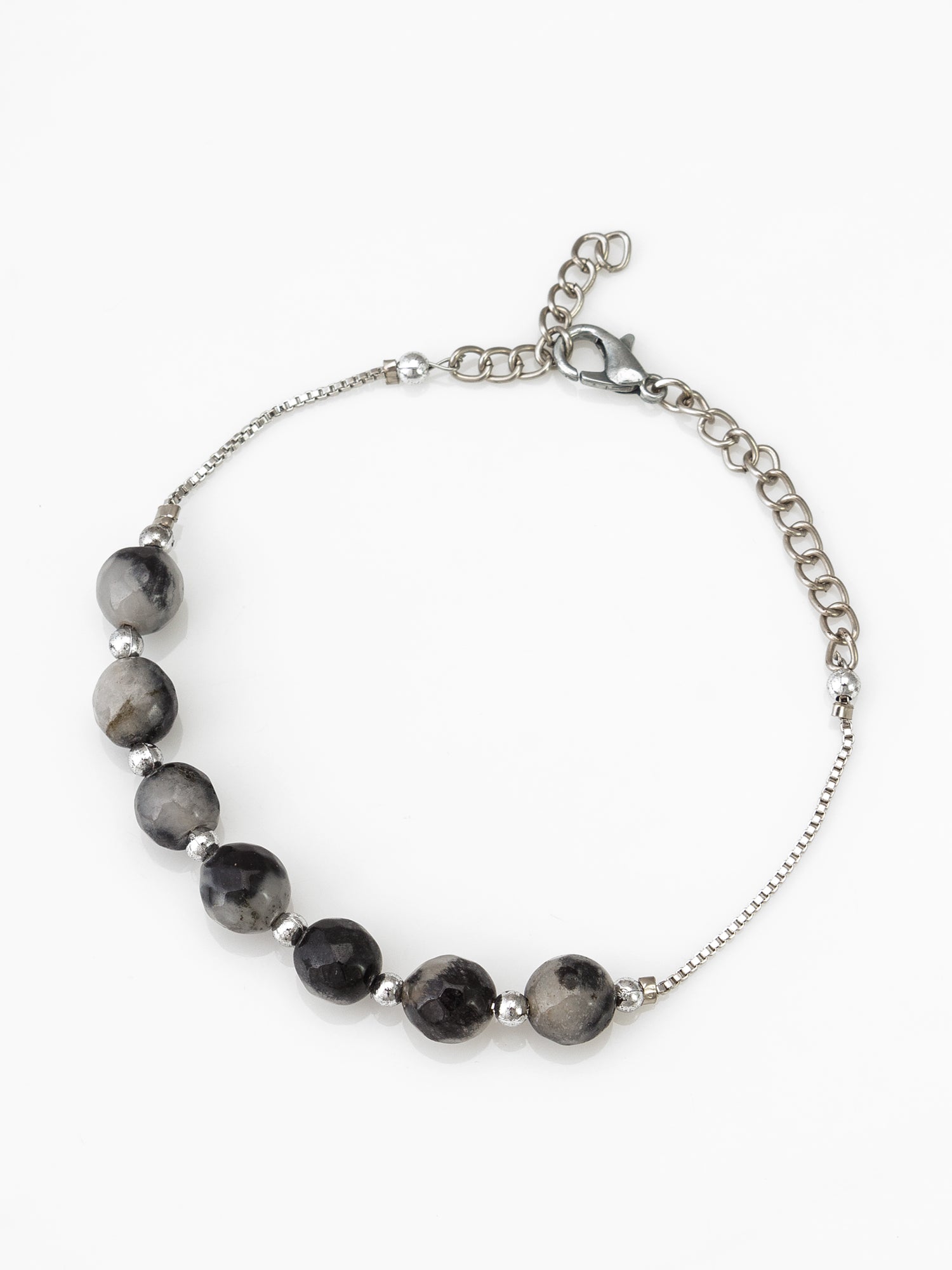 Grey Stone Bead Bracelet with Box Chain – View 2 | Aadita Jewelry