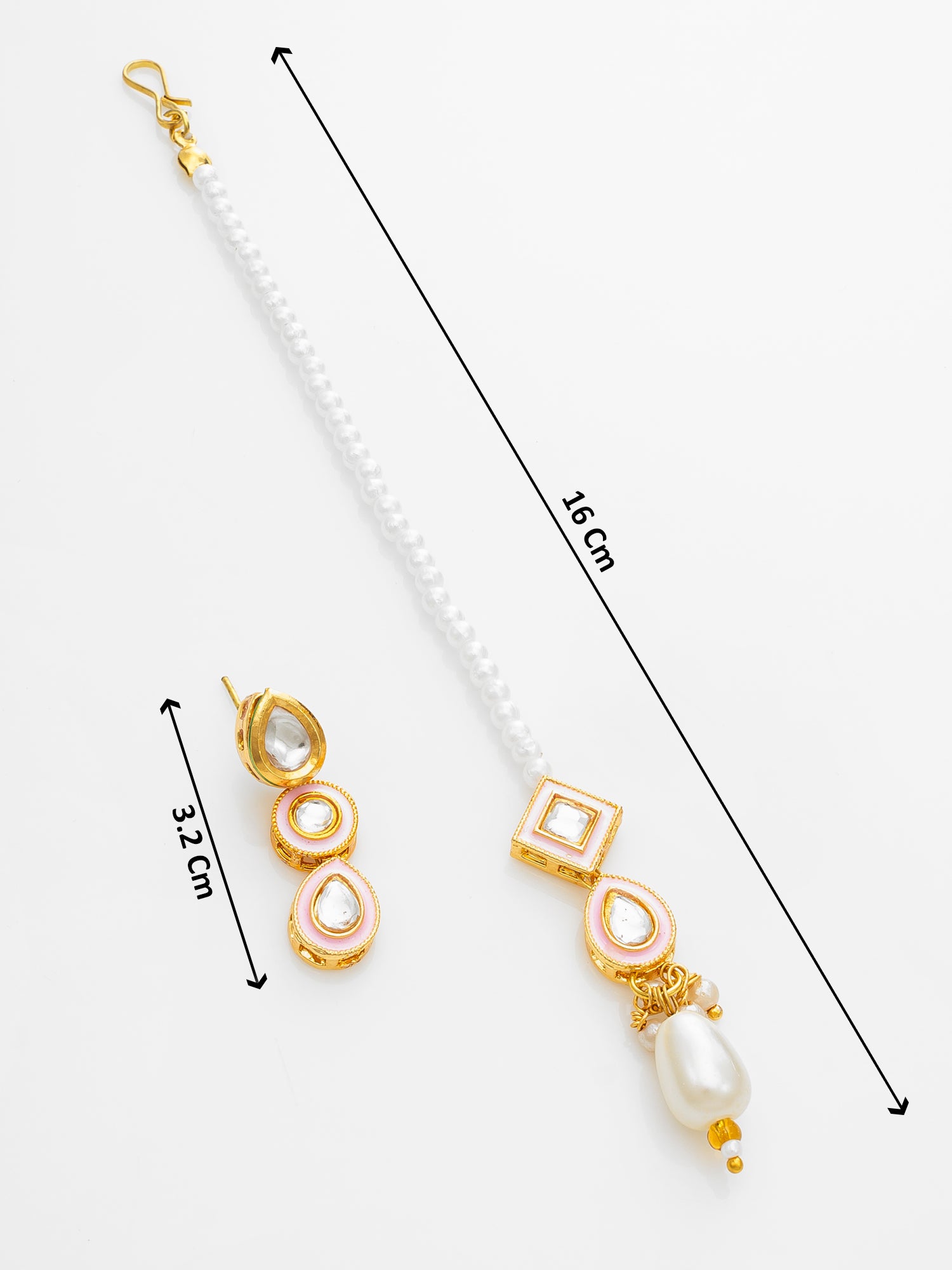 White Kundan Pearl Bridal Necklace Set with Maang Tikka – View 4 | Aadita Jewelry