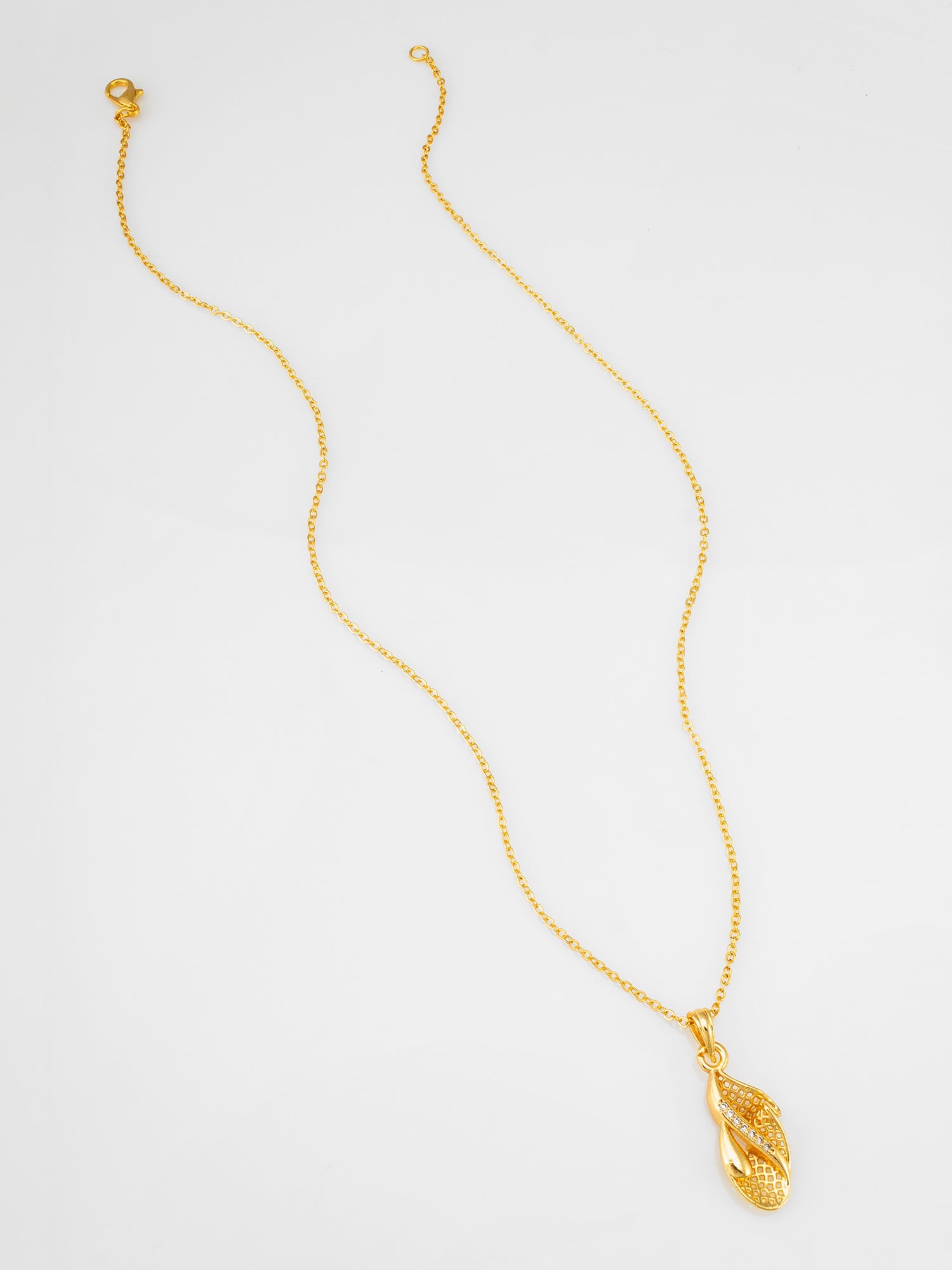 Gold-Tone Leaf Design AD Pendant Necklace | Aadita Jewelry