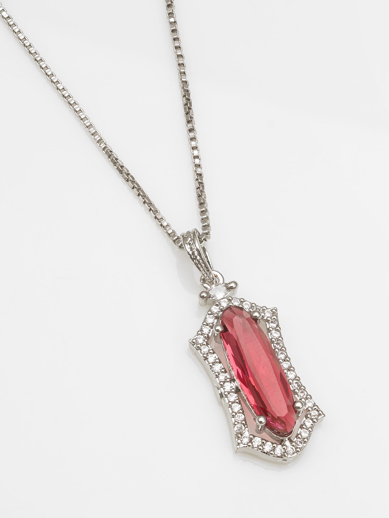 Silver-Plated Red Stone Designer Pendant Chain for Women & Girls – View 2 | Aadita Jewelry