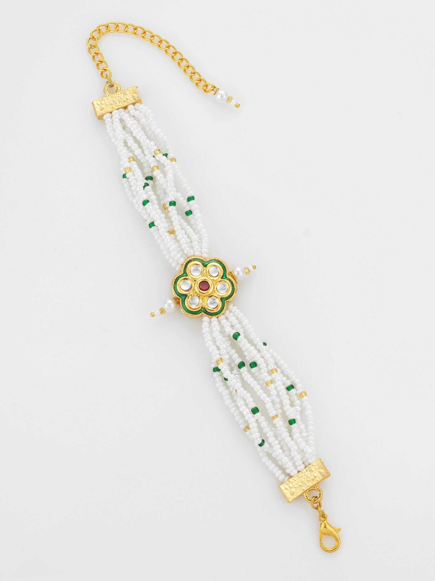 Green Enamel Floral Pearl Bracelet | Aadita Jewelry