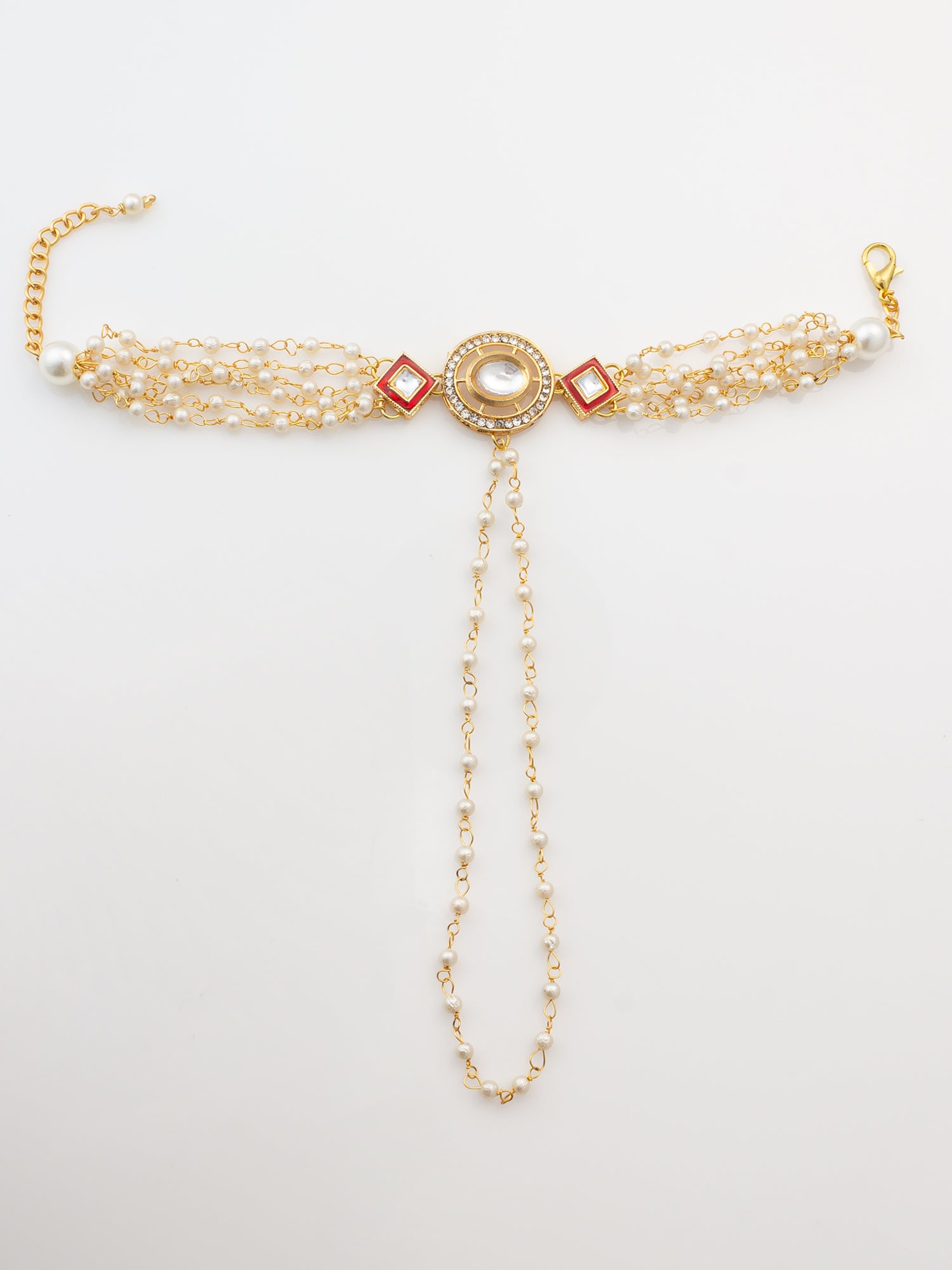 Classic White Pearl Kundan Haathphool Bracelet | Aadita Jewelry