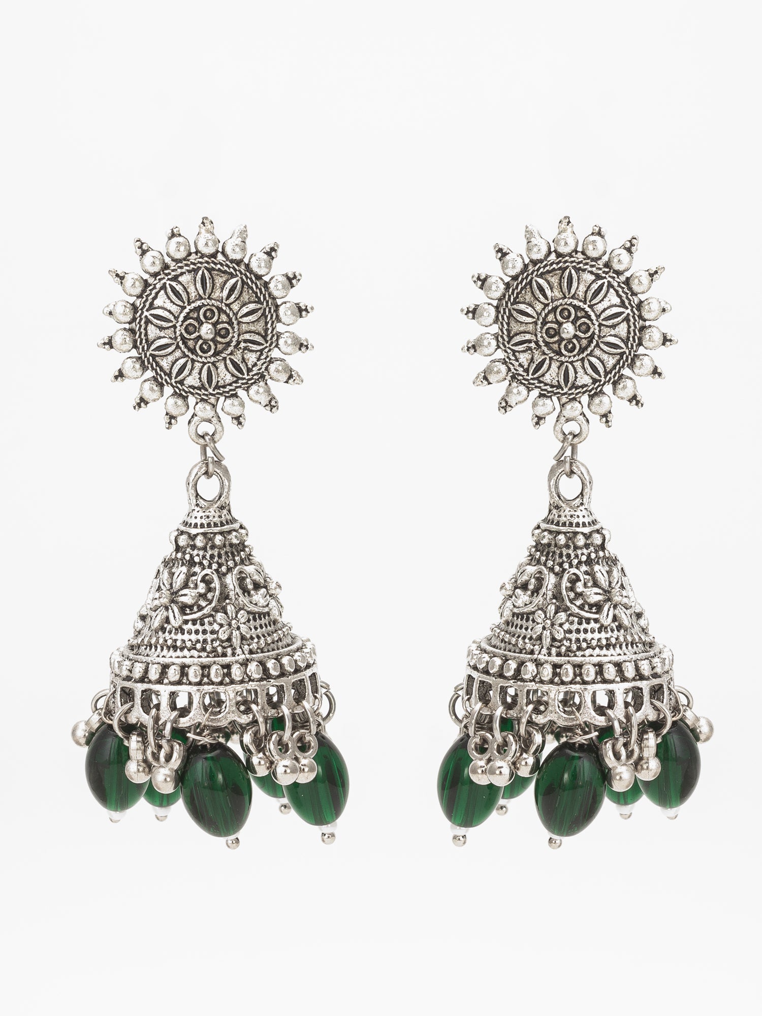 Oxidized Silver Jhumka Earrings with Beads | Aadita Jewelry