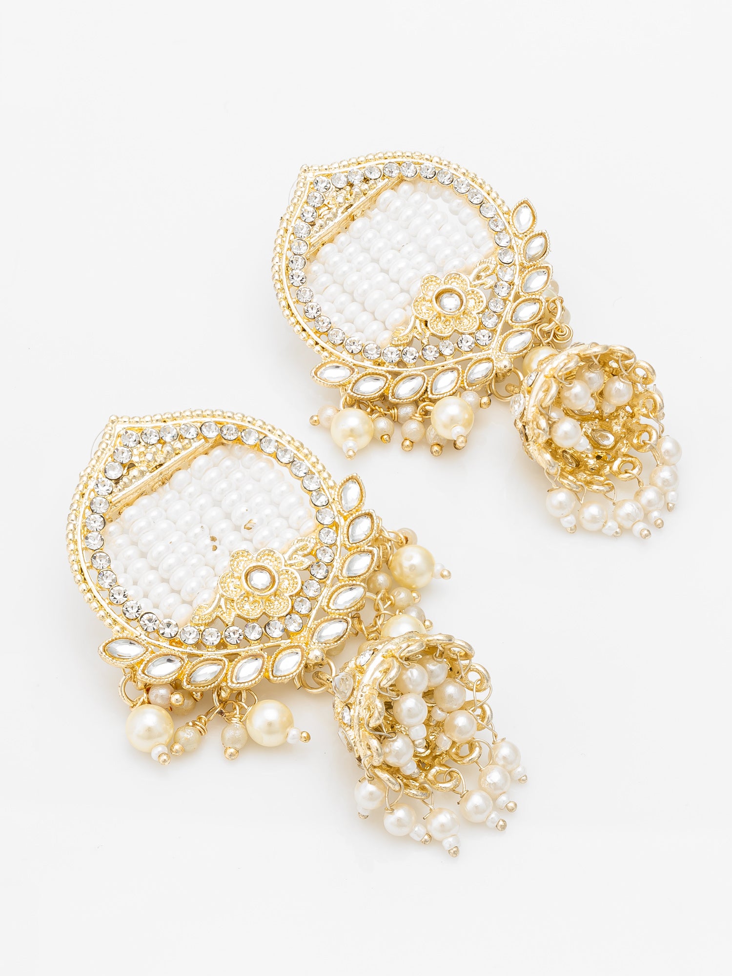Aadita Gold Plated White Stone Chandelier Jhumka Earrings – View 2 | Aadita Jewelry
