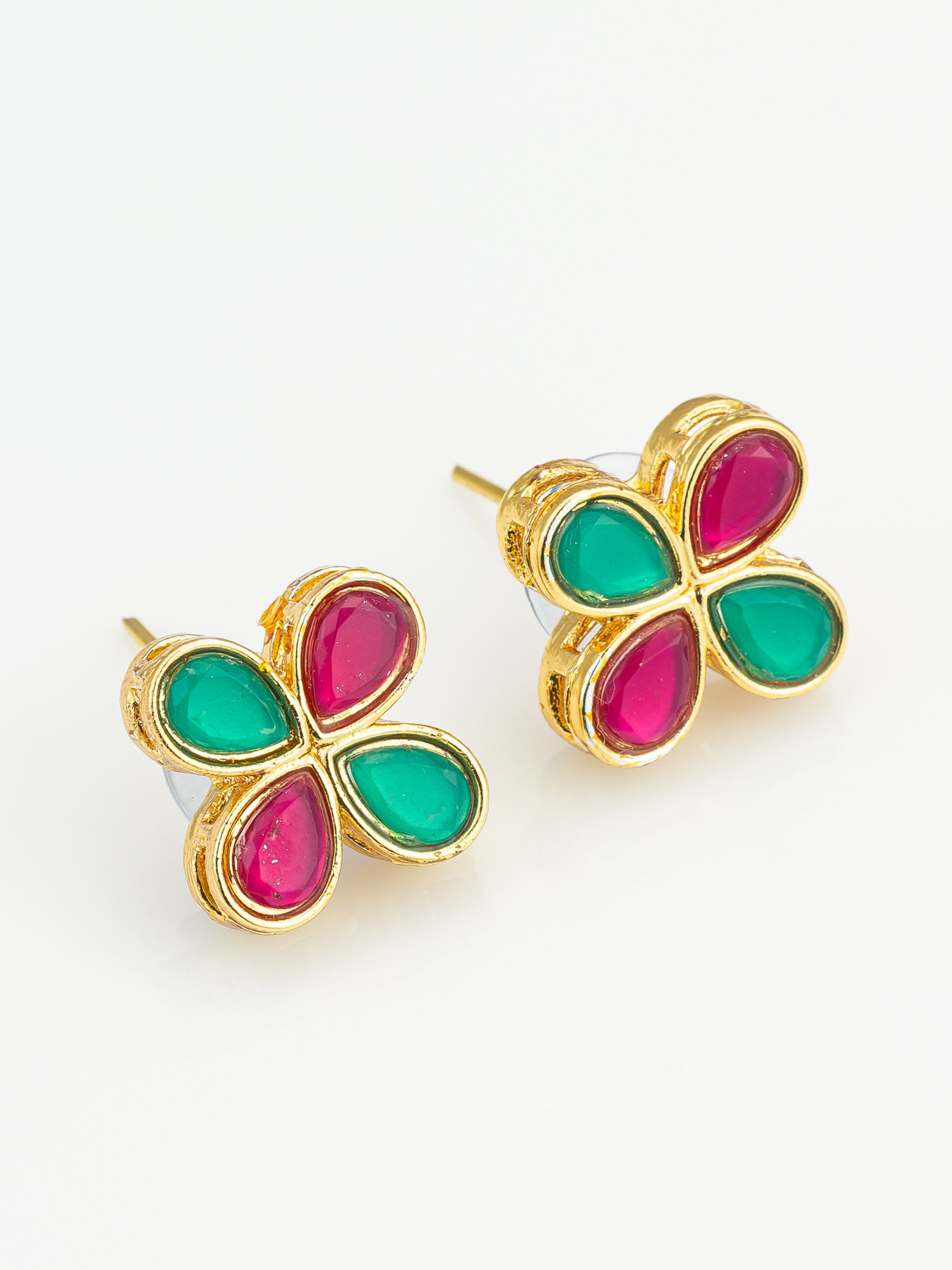 Multicolor Floral Teardrop Stud Earrings – View 2 | Aadita Jewelry