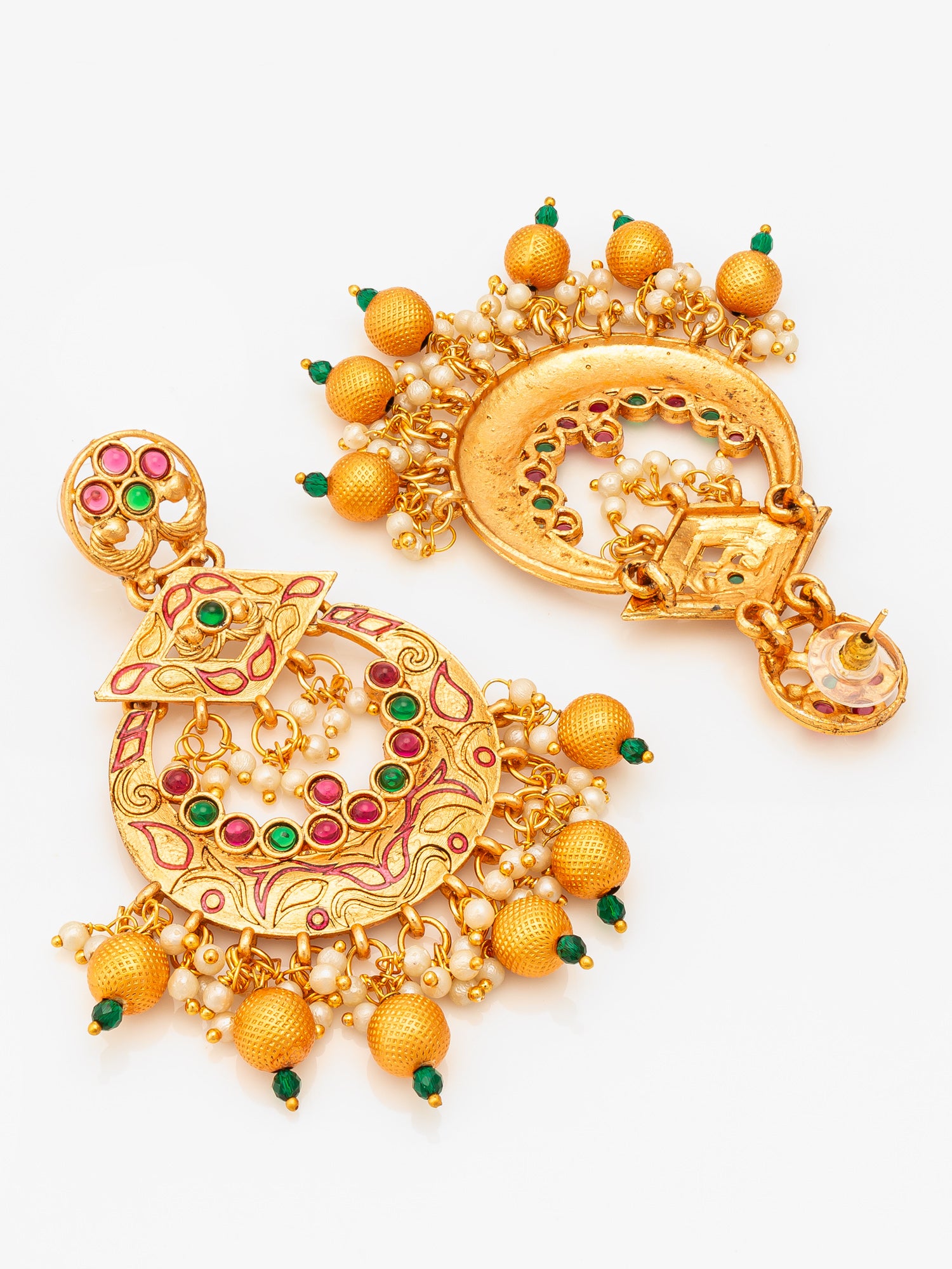 Aadita Royal Gold Plated Multicolor Chandelier Earrings – View 3 | Aadita Jewelry