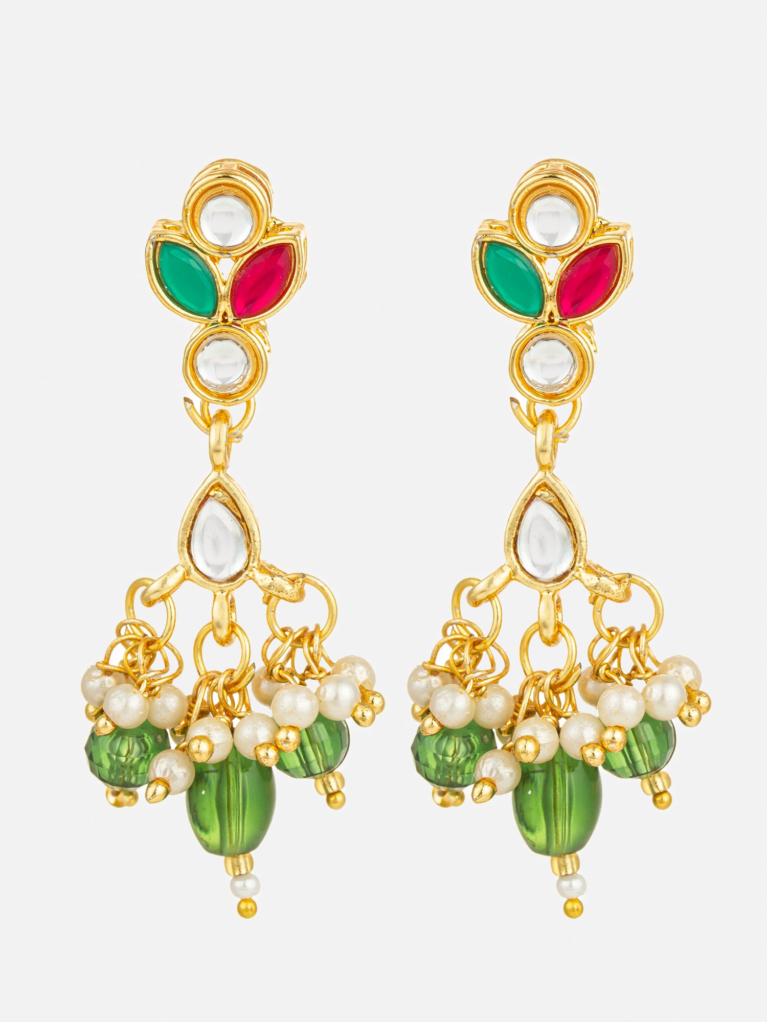 Multi-Color Kundan Gold Plated Pearl Drop Earrings | Aadita Jewelry
