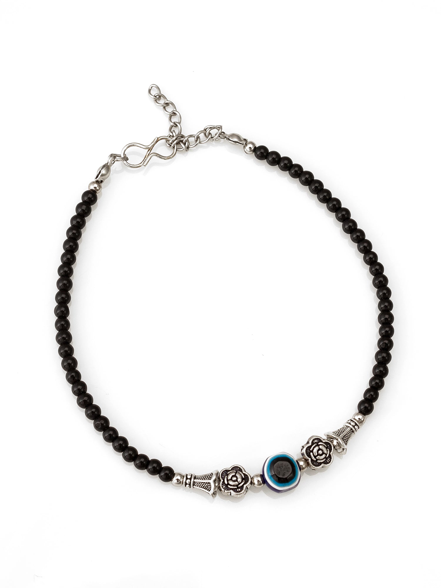 Black Round Bead Anklet – View 2 | Aadita Jewelry