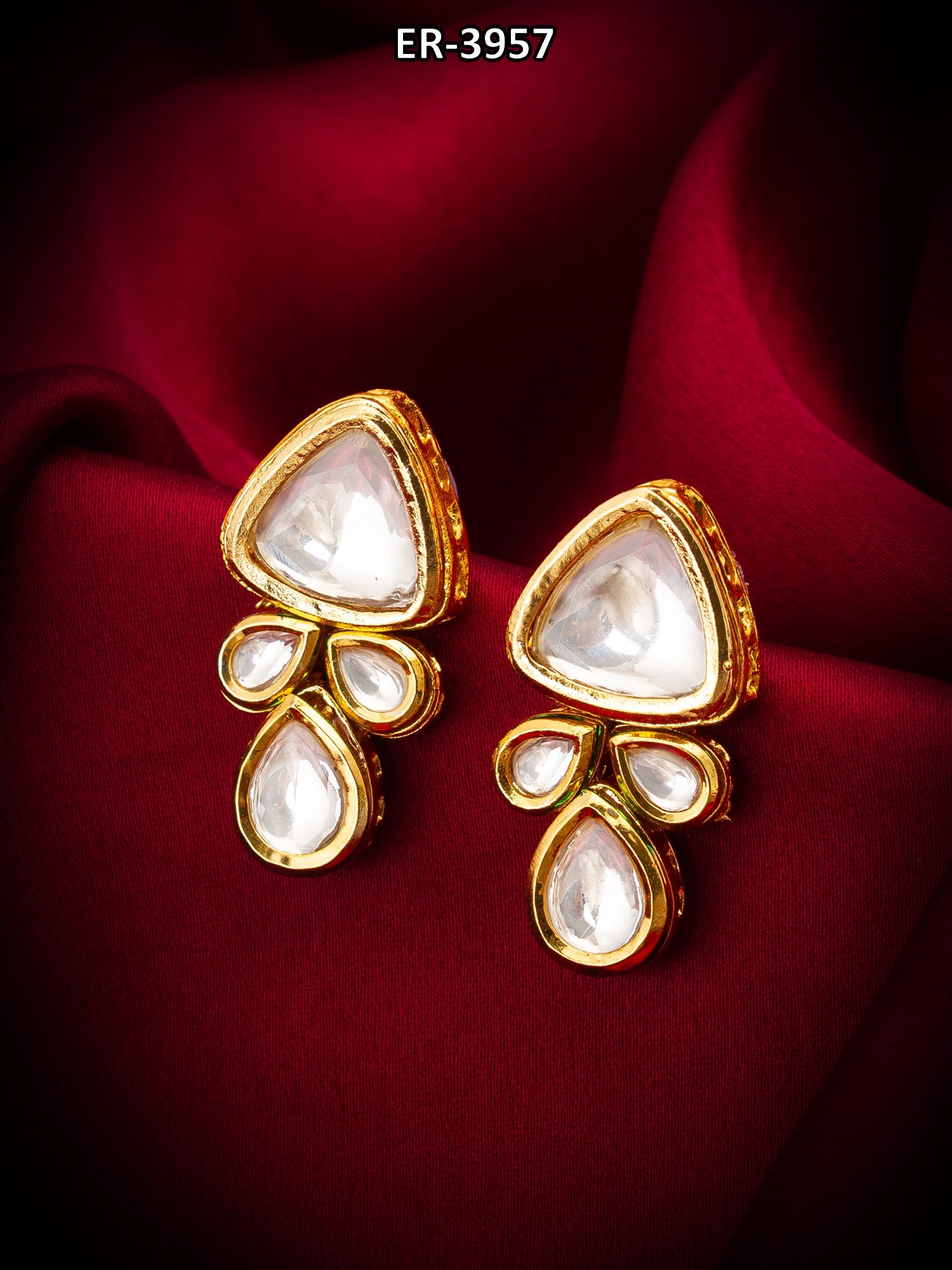 Gold-Toned Kundan Stud Earrings – View 5 | Aadita Jewelry