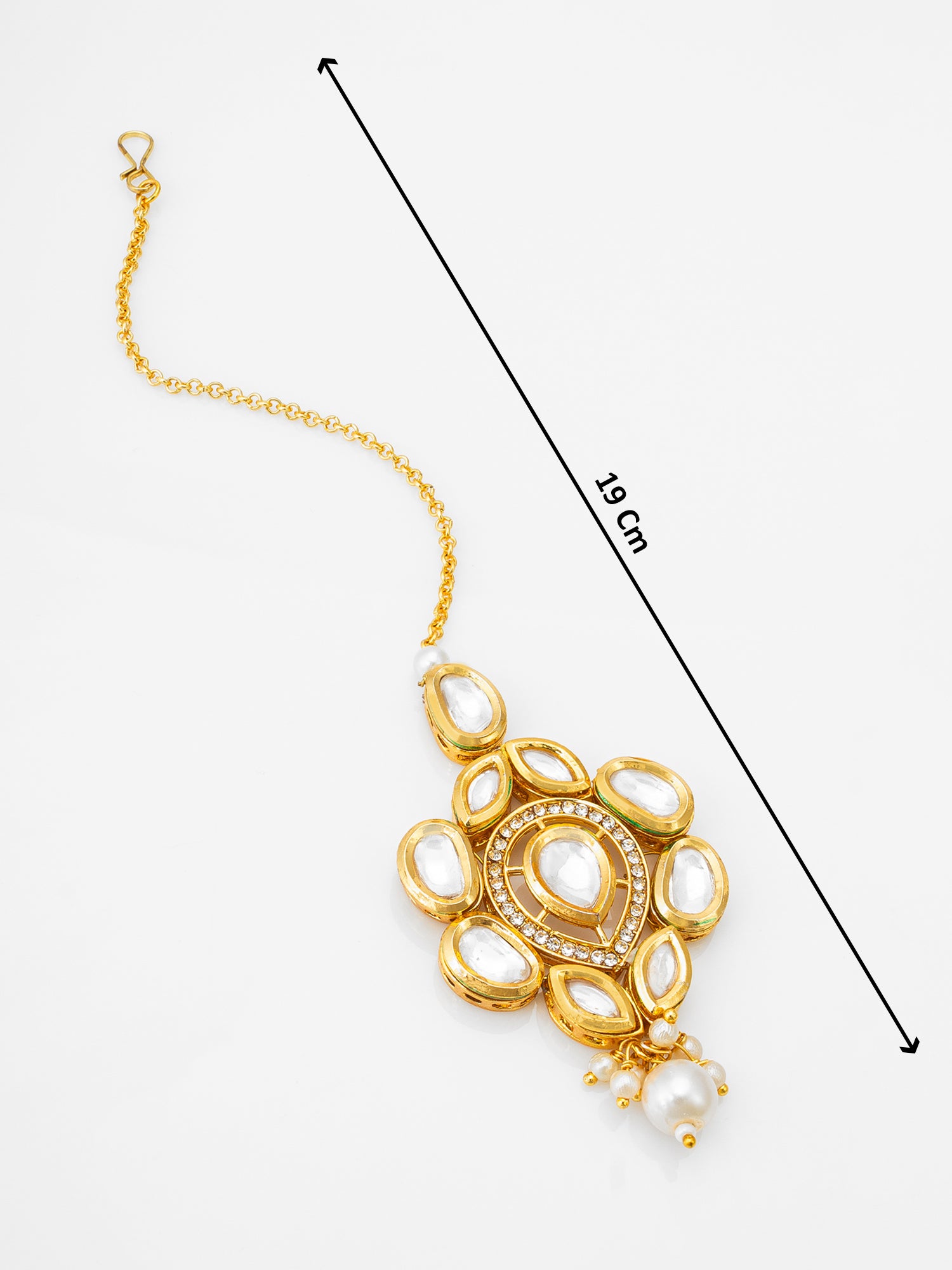 Gold-Plated Kundan Cluster Maang Tikka with Pearl Drop – View 4 | Aadita Jewelry