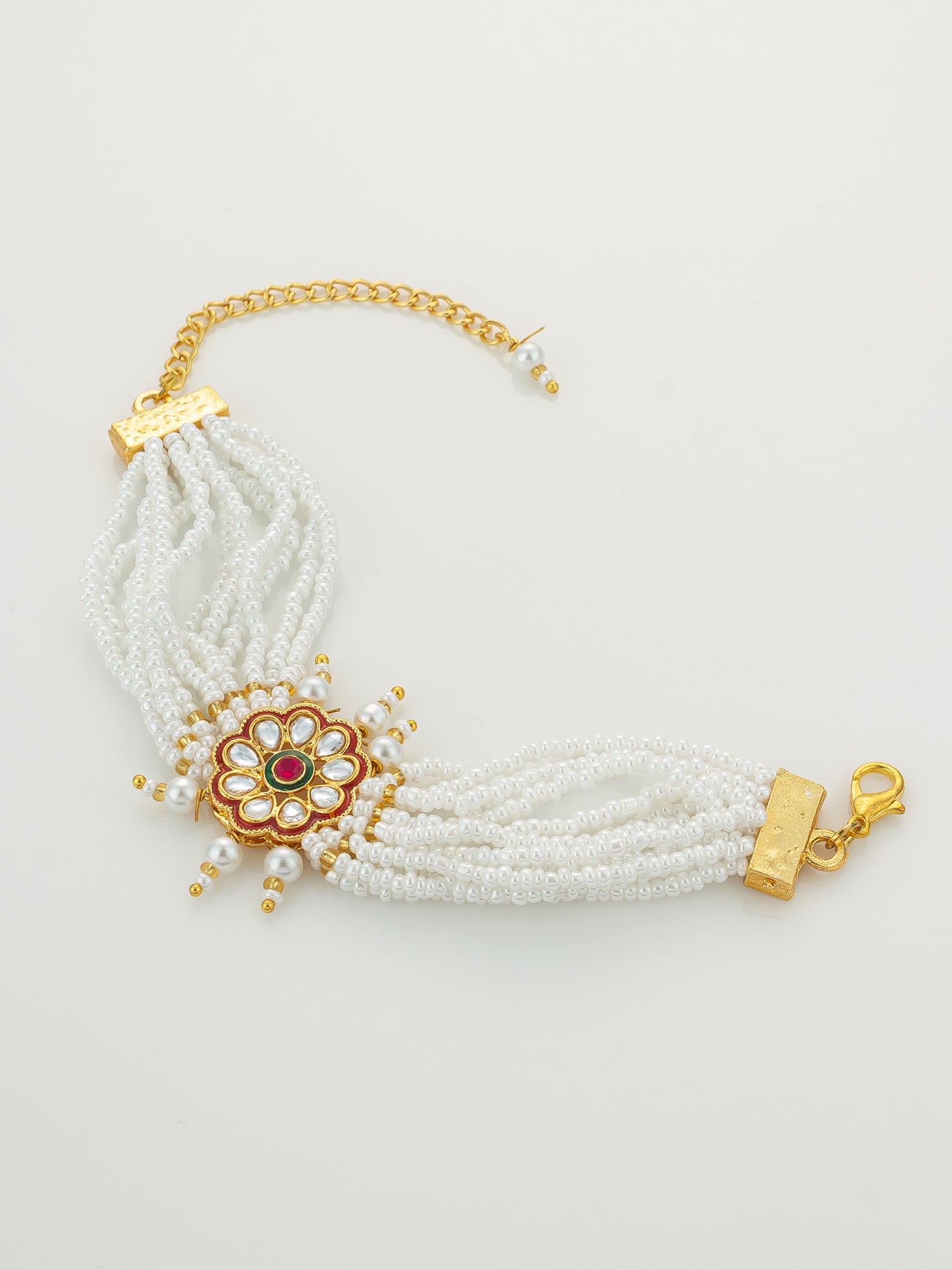 Red Floral Motif Pearl Bracelet – View 2 | Aadita Jewelry