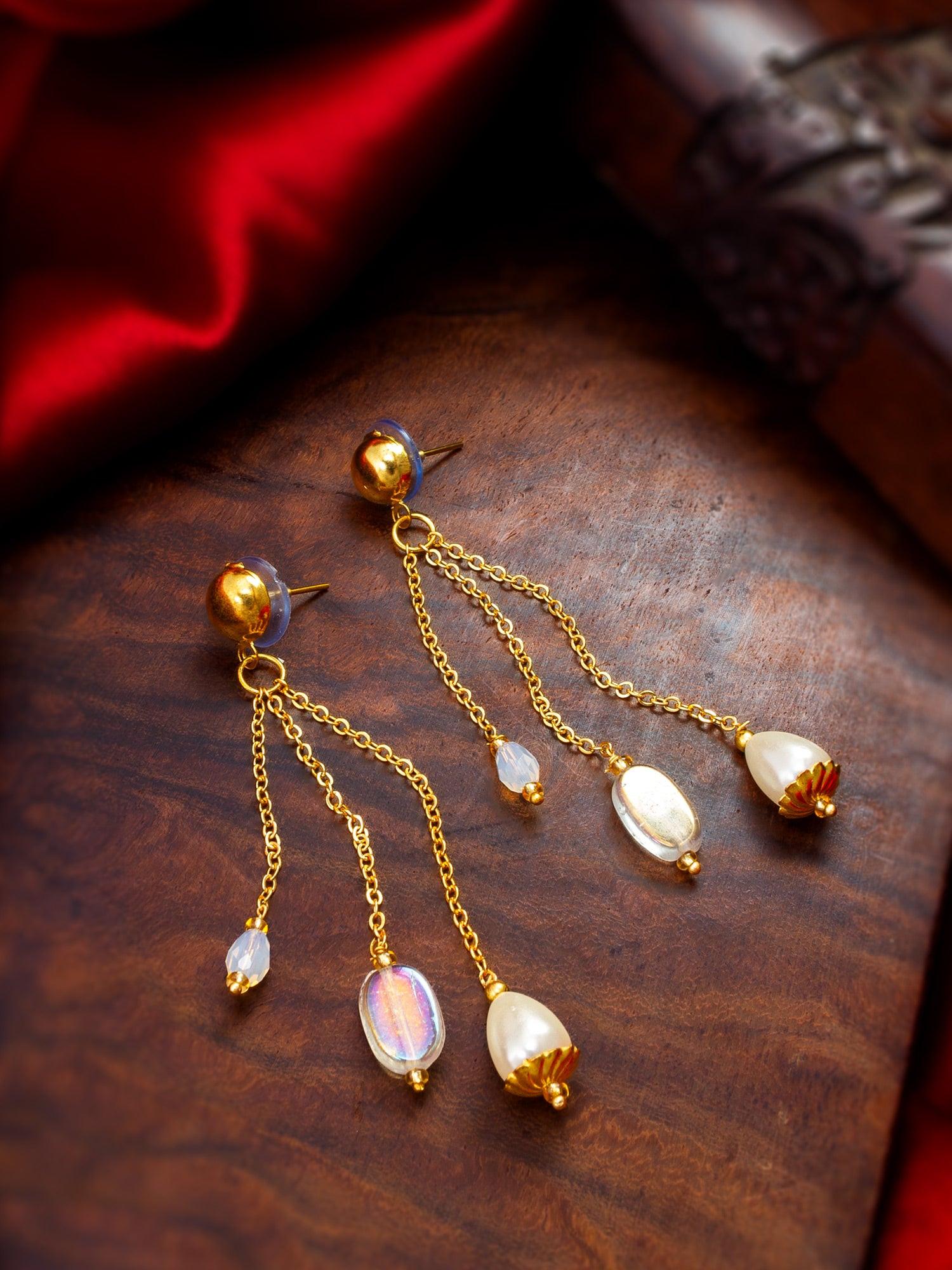 Gold-Tone Multi-Chain Tassel Earrings – View 4 | Aadita Jewelry