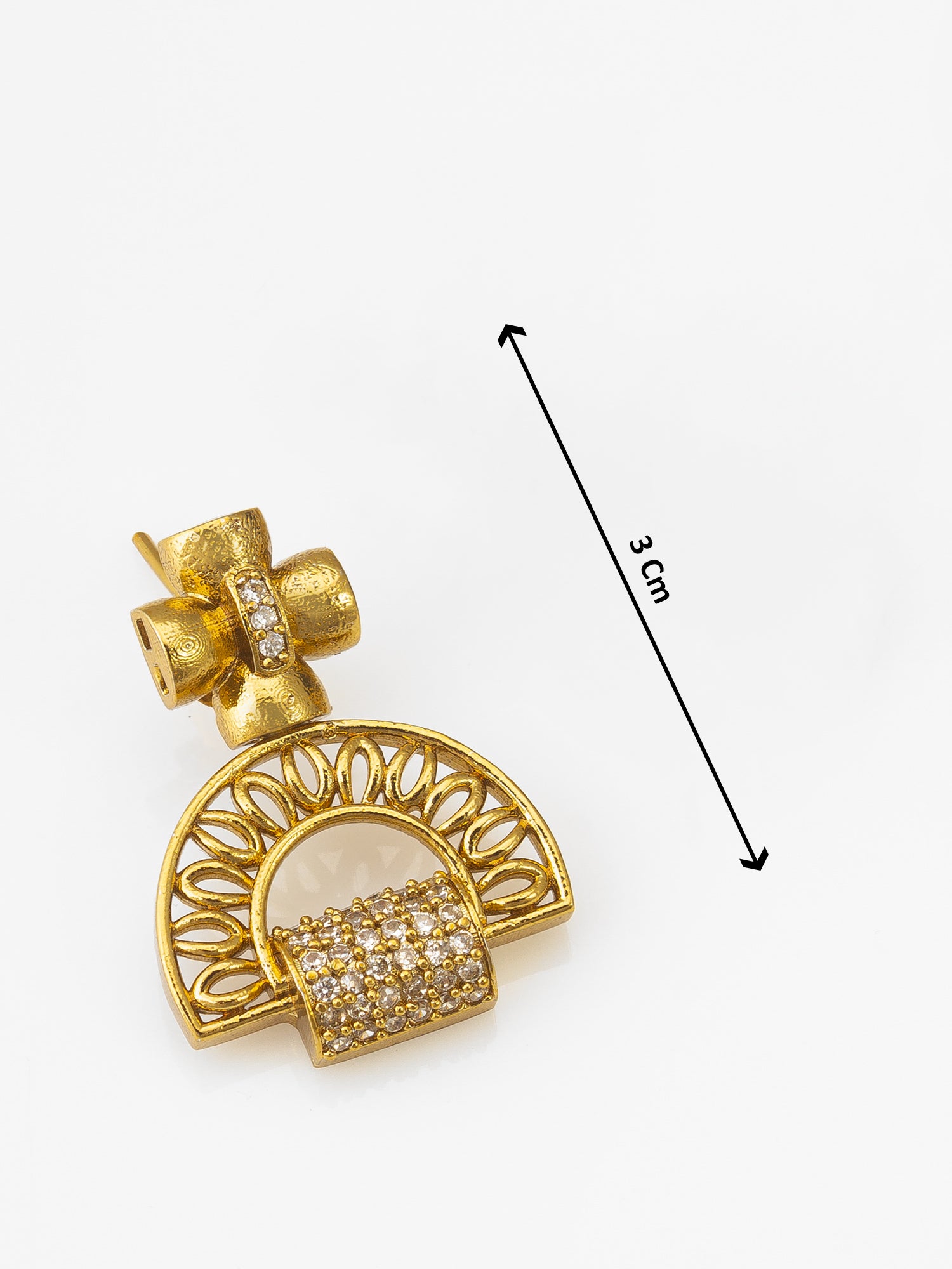 Gold-Plated AD Stone Half-Moon Arch Necklace Set with Geometric Stud Earrings – View 5 | Aadita Jewelry