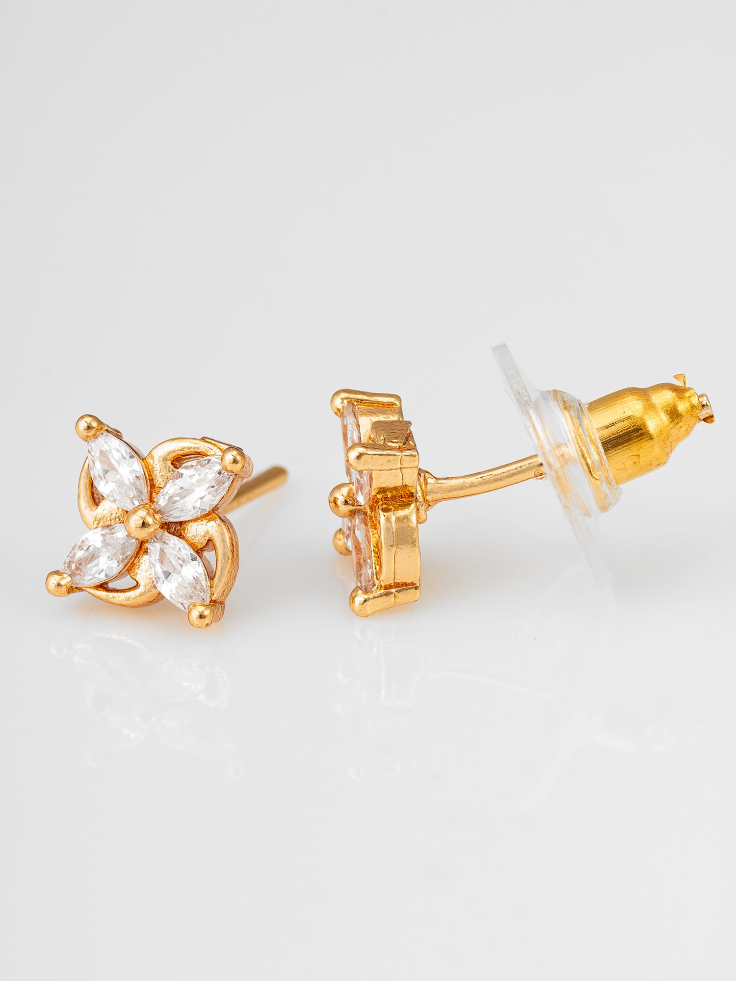 Floral American Diamond Gold Stud Earrings – View 2 | Aadita Jewelry