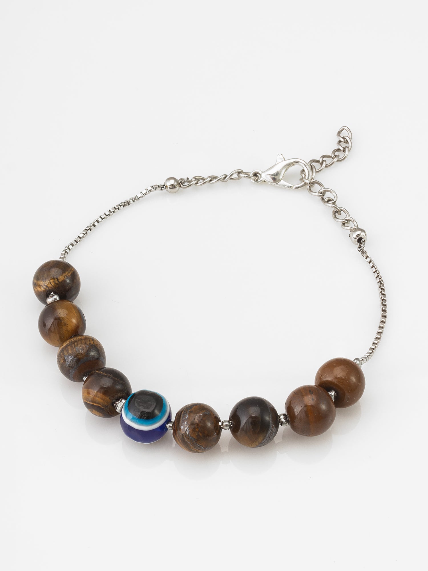 Beaded Bracelet with Evil Eye Bead and Silver Box Chain | Aadita Jewelry