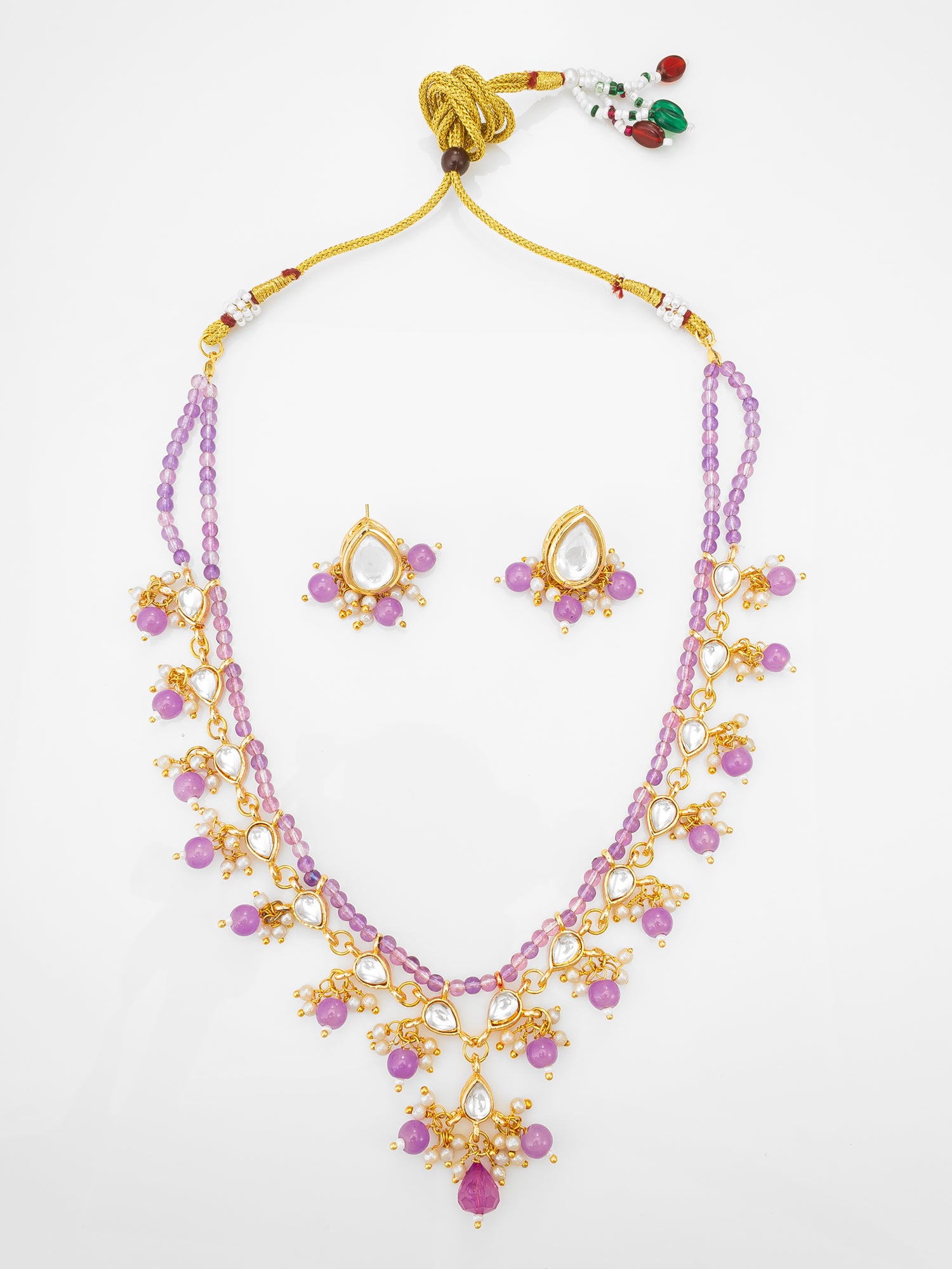 Gold-Plated Lavender Beads Kundan Choker Necklace Set | Aadita Jewelry