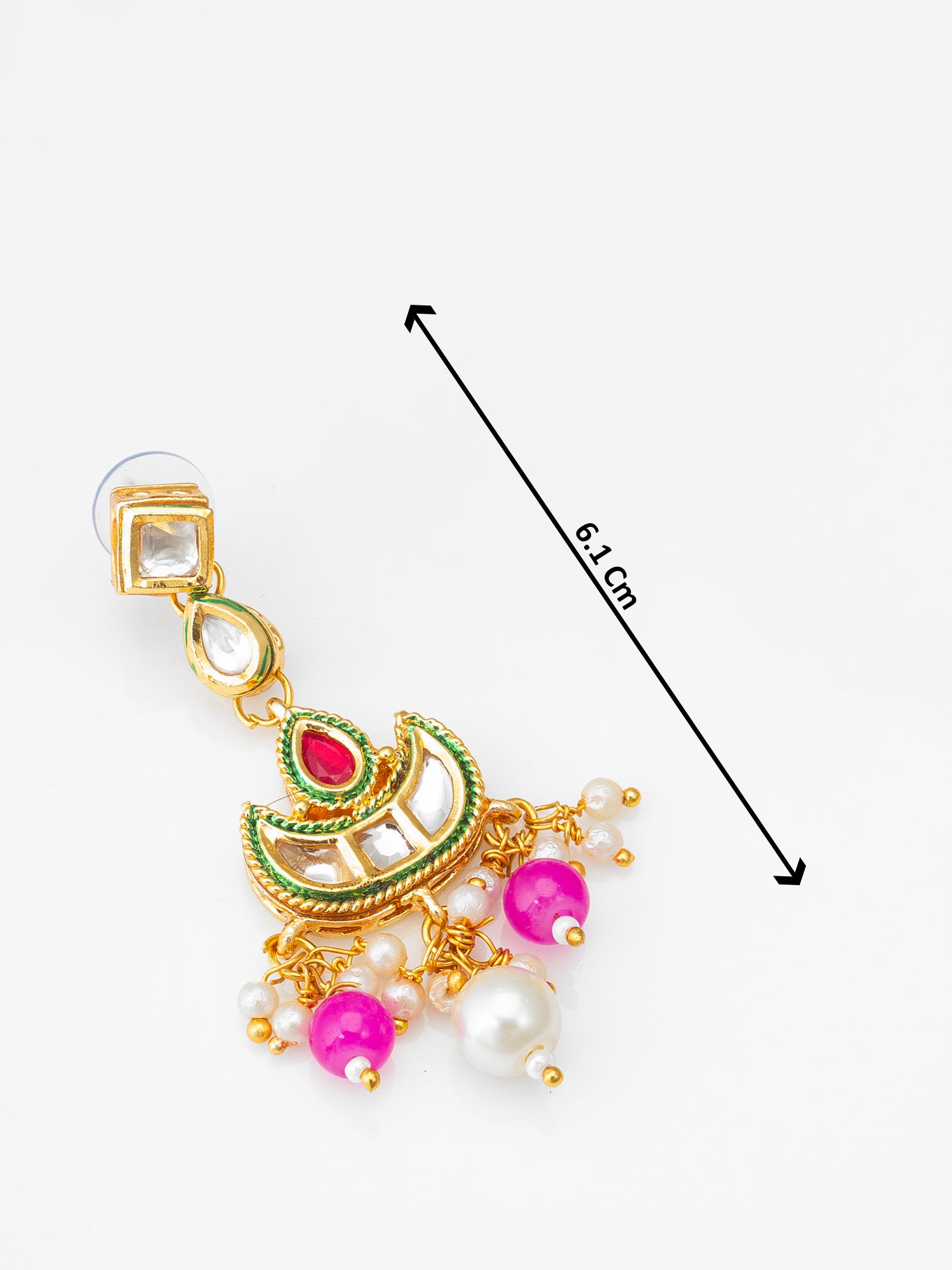 Gold-Tone Kundan Chandbali Earrings with Bead Drops – View 3 | Aadita Jewelry