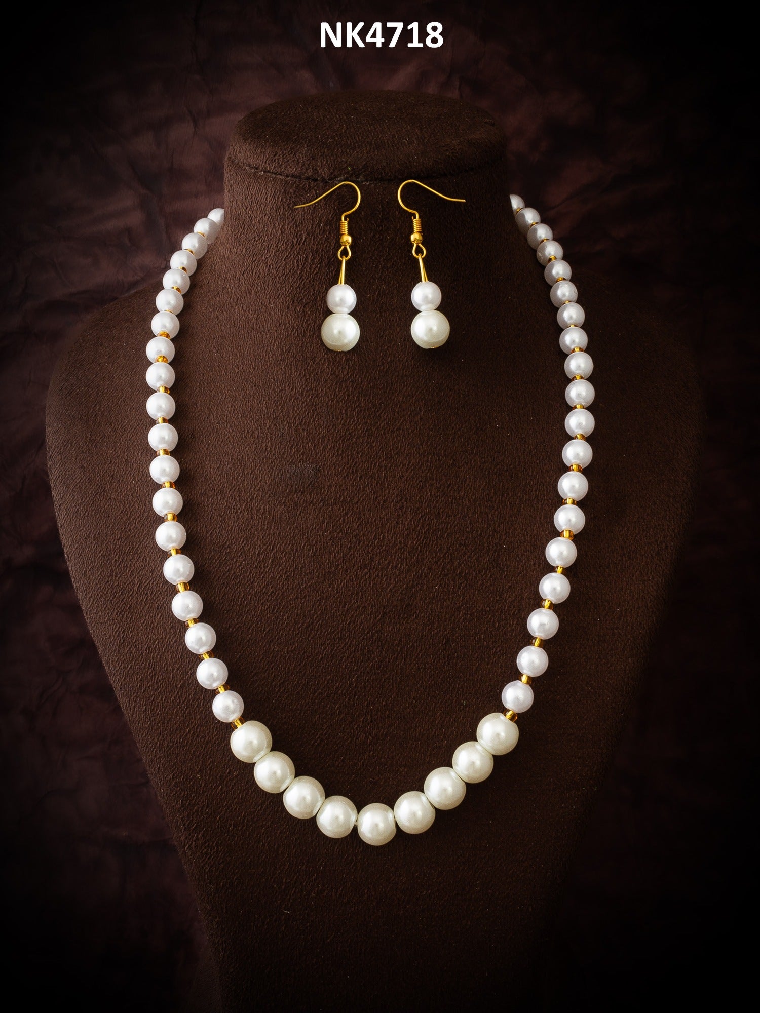 White Pearl Beaded Necklace Set with Drop Earrings for Women – View 5 | Aadita Jewelry