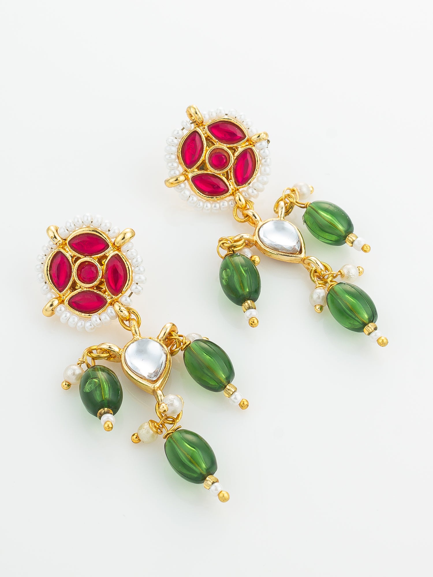 Aadita Red Green Kundan Drop Earrings – View 2 | Aadita Jewelry