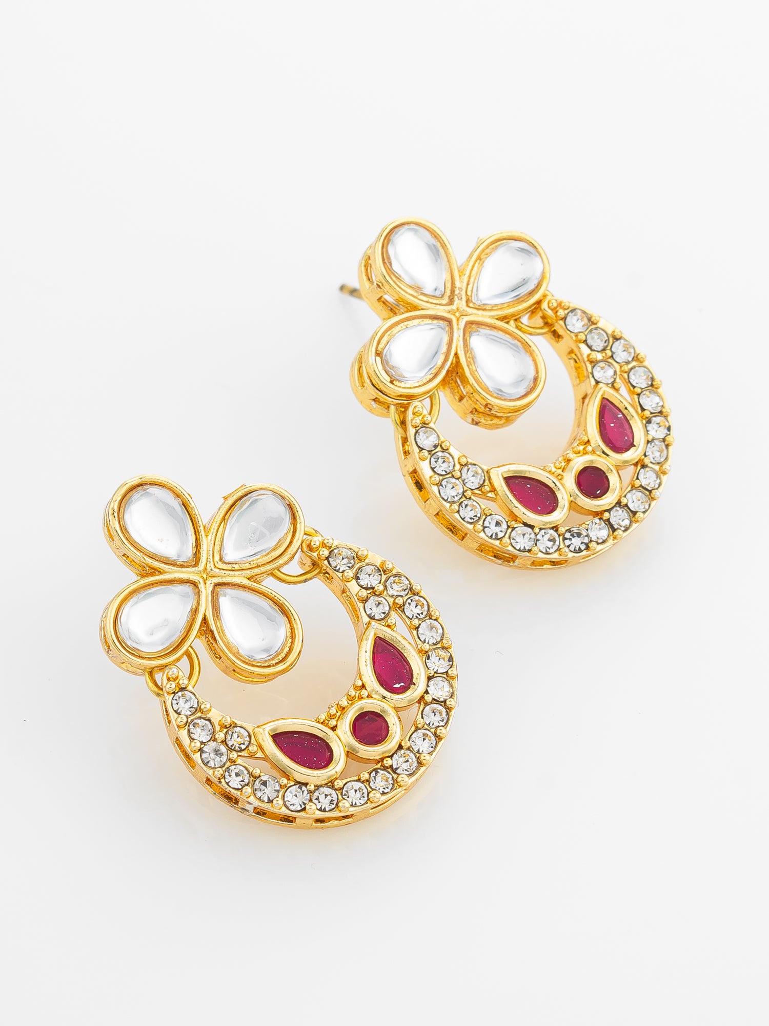 Ruby Red Accent Chandbali Earrings – View 2 | Aadita Jewelry