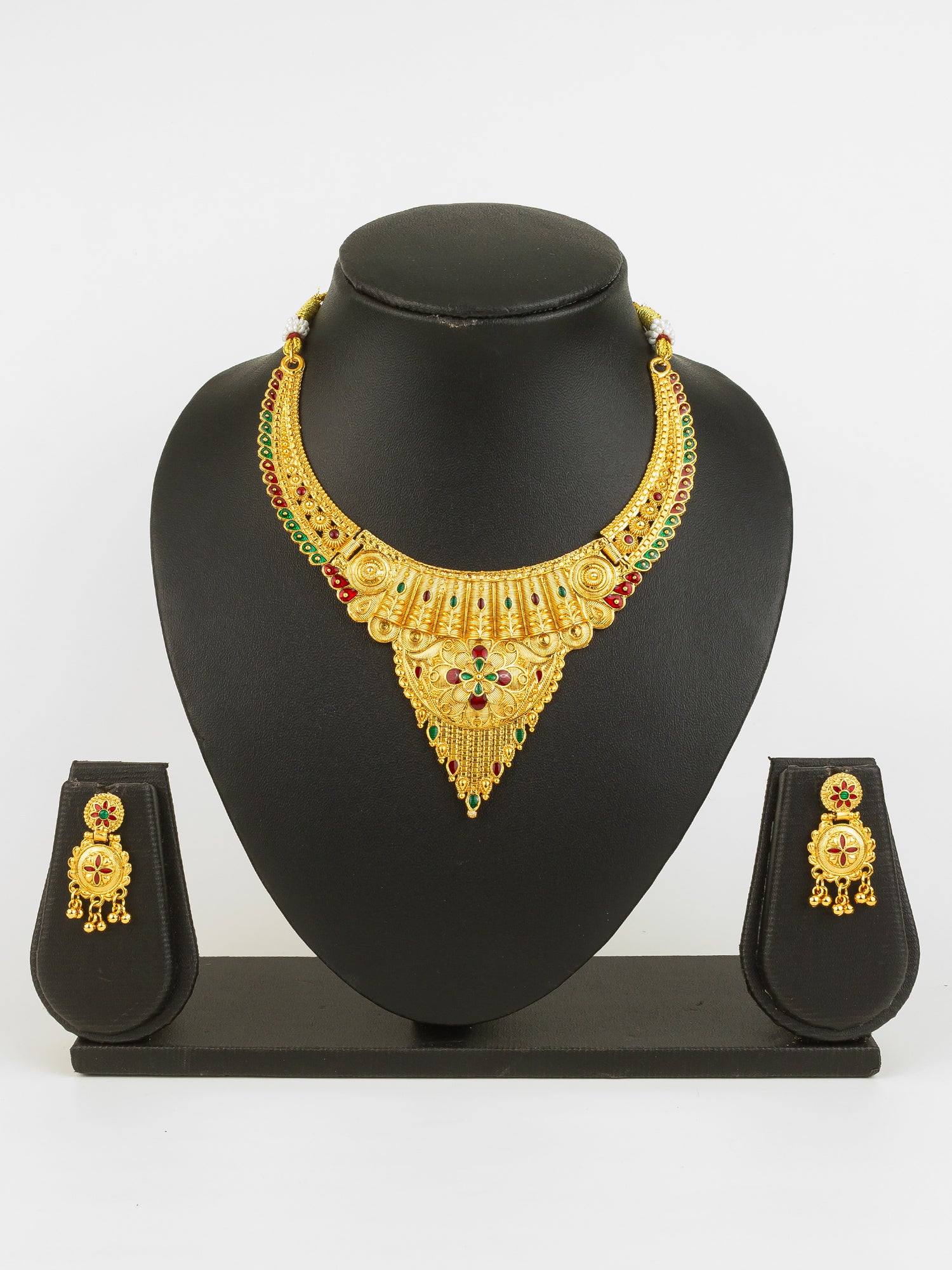 Gold-Plated Temple Necklace Set for Women | Bridal Peacock Jewellery | Traditional Design – View 5 | Aadita Jewelry