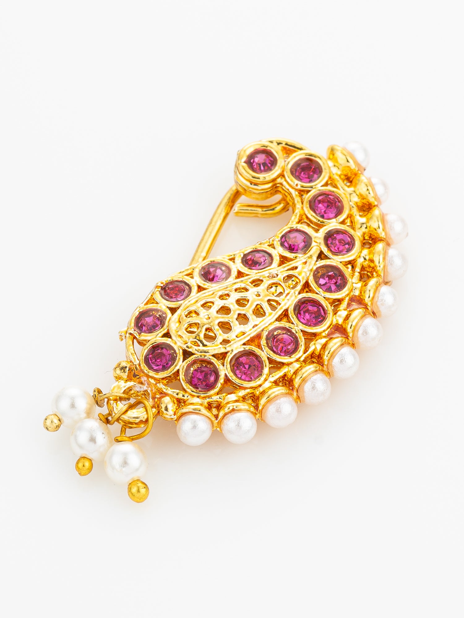 Gold Plated Openwork Pink Nath – View 2 | Aadita Jewelry