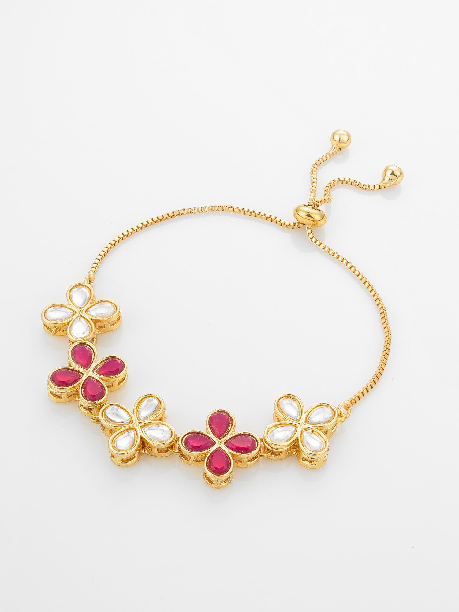 Ruby and Kundan Floral Adjustable Bracelet | Aadita Jewelry