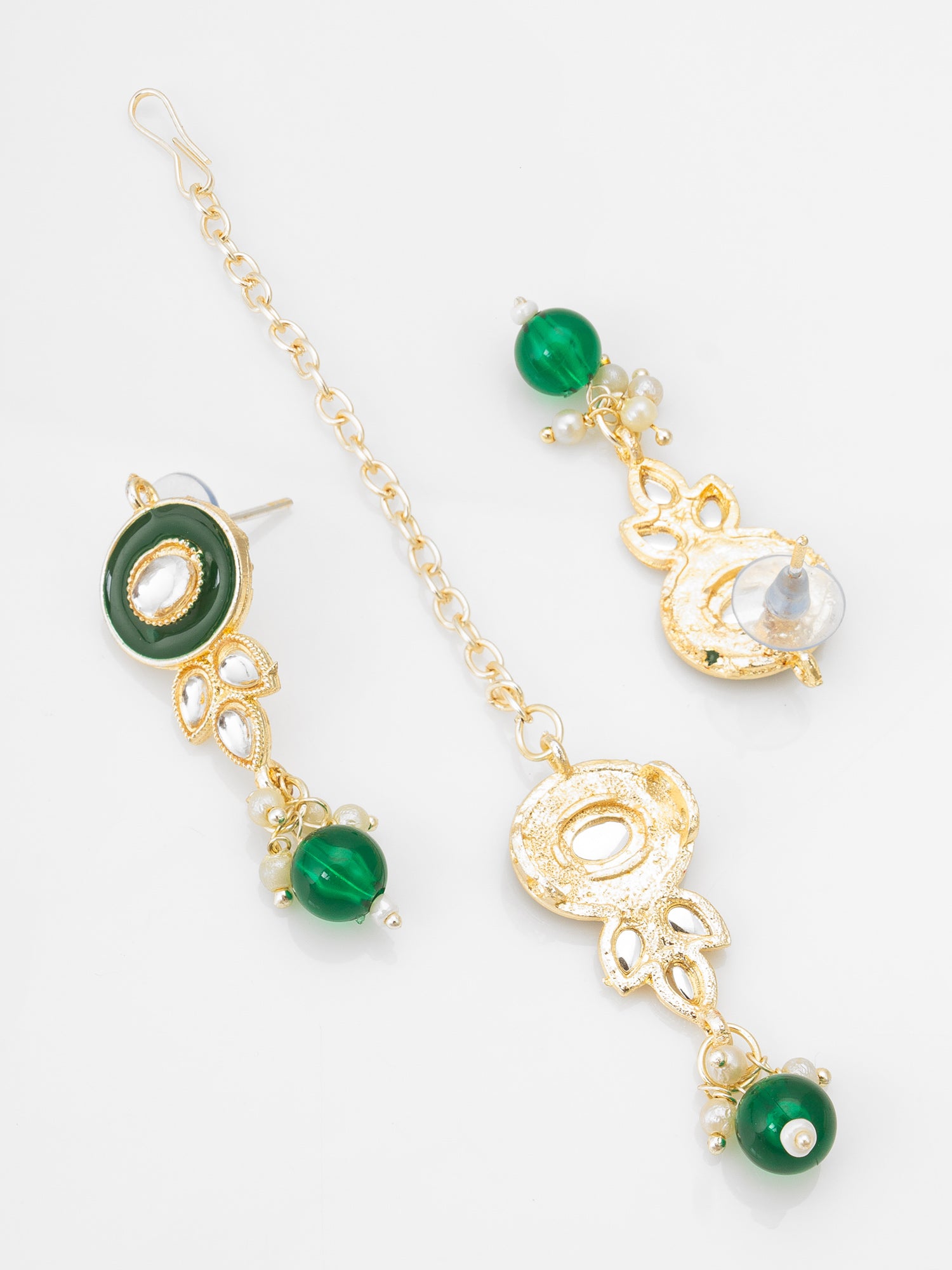 Green Enamel Kundan Choker Necklace Set with Earrings – View 3 | Aadita Jewelry