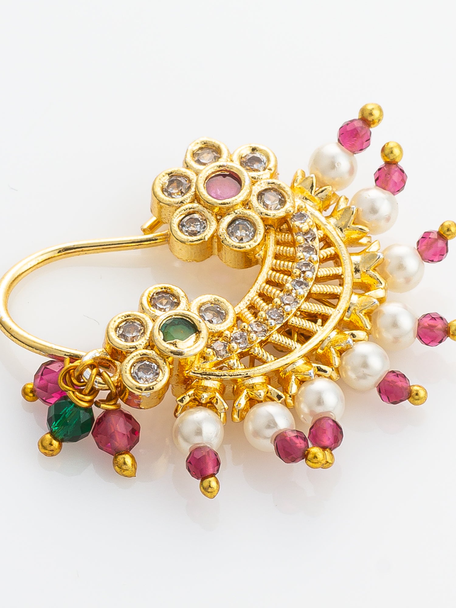 Floral Motif Gold Plated Press Nath – View 4 | Aadita Jewelry