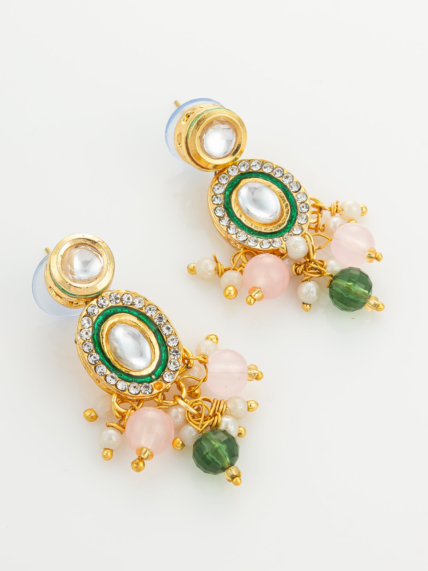 Gold Plated Kundan and Pink Stone Multi-Strand Pearl Necklace Set – View 2 | Aadita Jewelry
