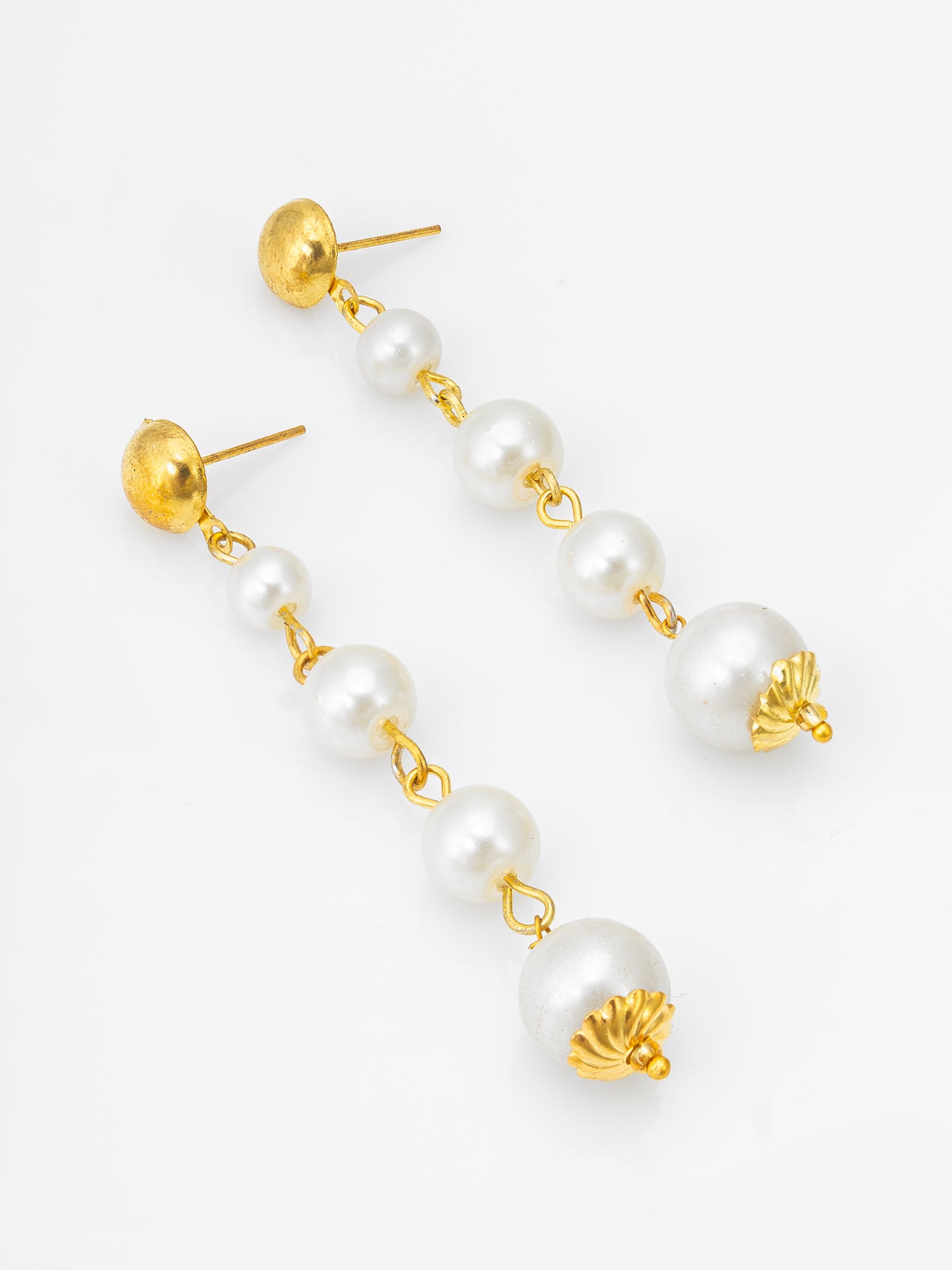 Gold-Toned Graduated Pearl Drop Earrings | Aadita Jewelry