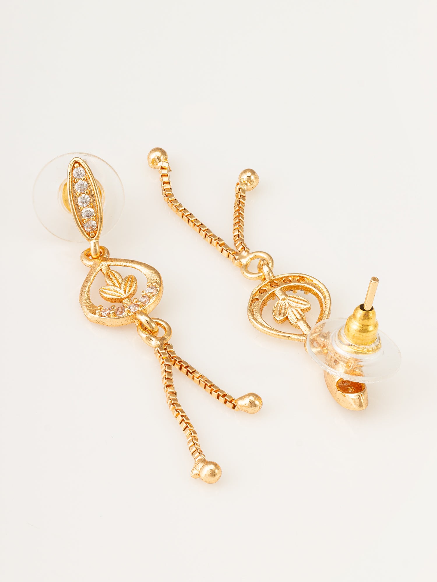 Gold-Plated AD Stone Drop Earrings with Chain – View 2 | Aadita Jewelry