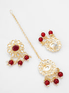 Red Kundan Choker Necklace Set with Beaded Drops Earrings – View 3 | Aadita Jewelry