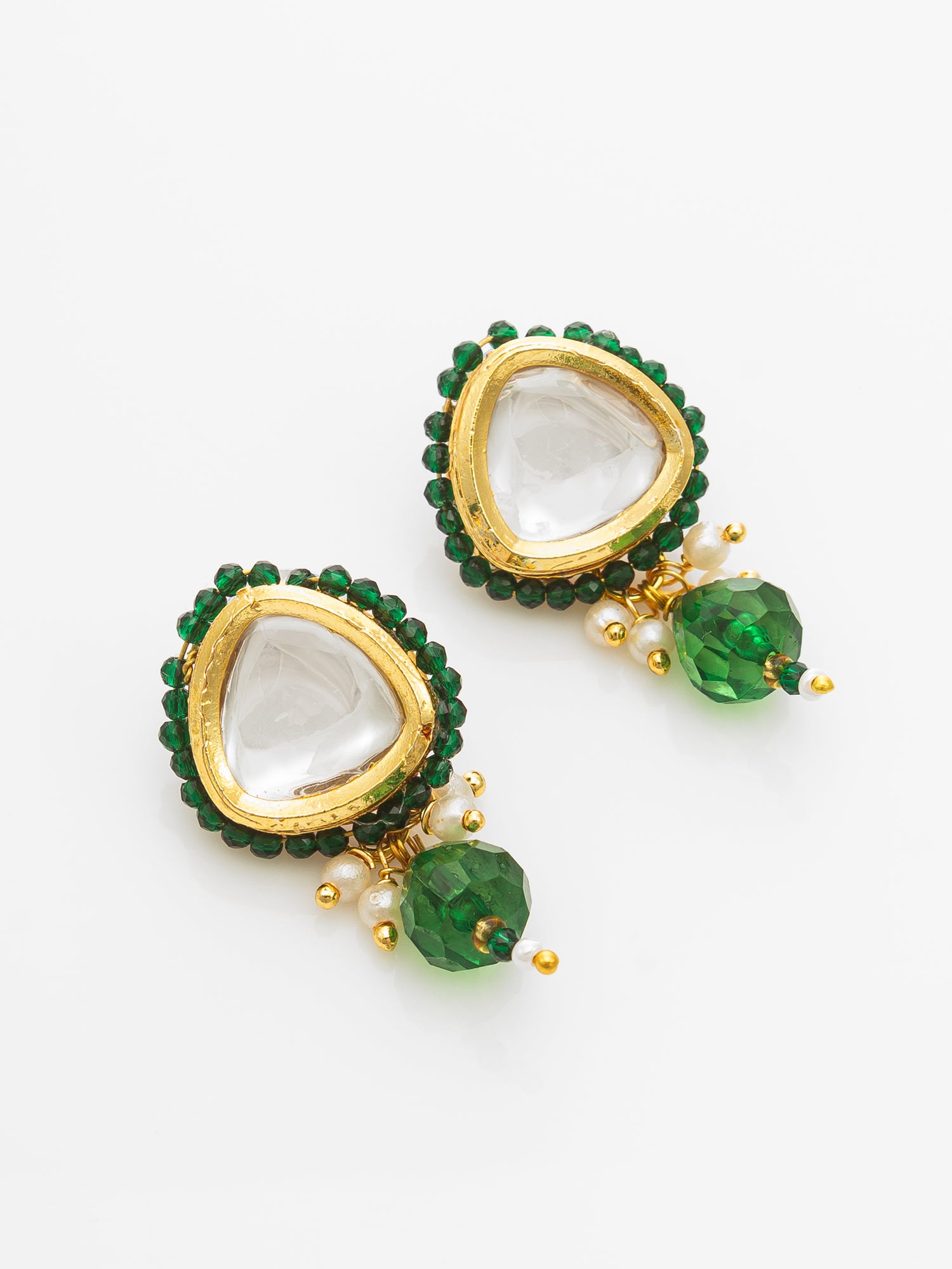 Gold-Plated Green Beaded Kundan Necklace Set for Women – View 2 | Aadita Jewelry