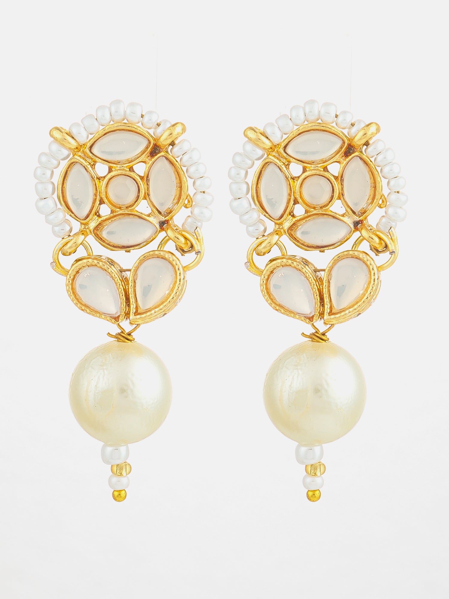 Aadita White Kundan Pearl Drop Earrings | Aadita Jewelry